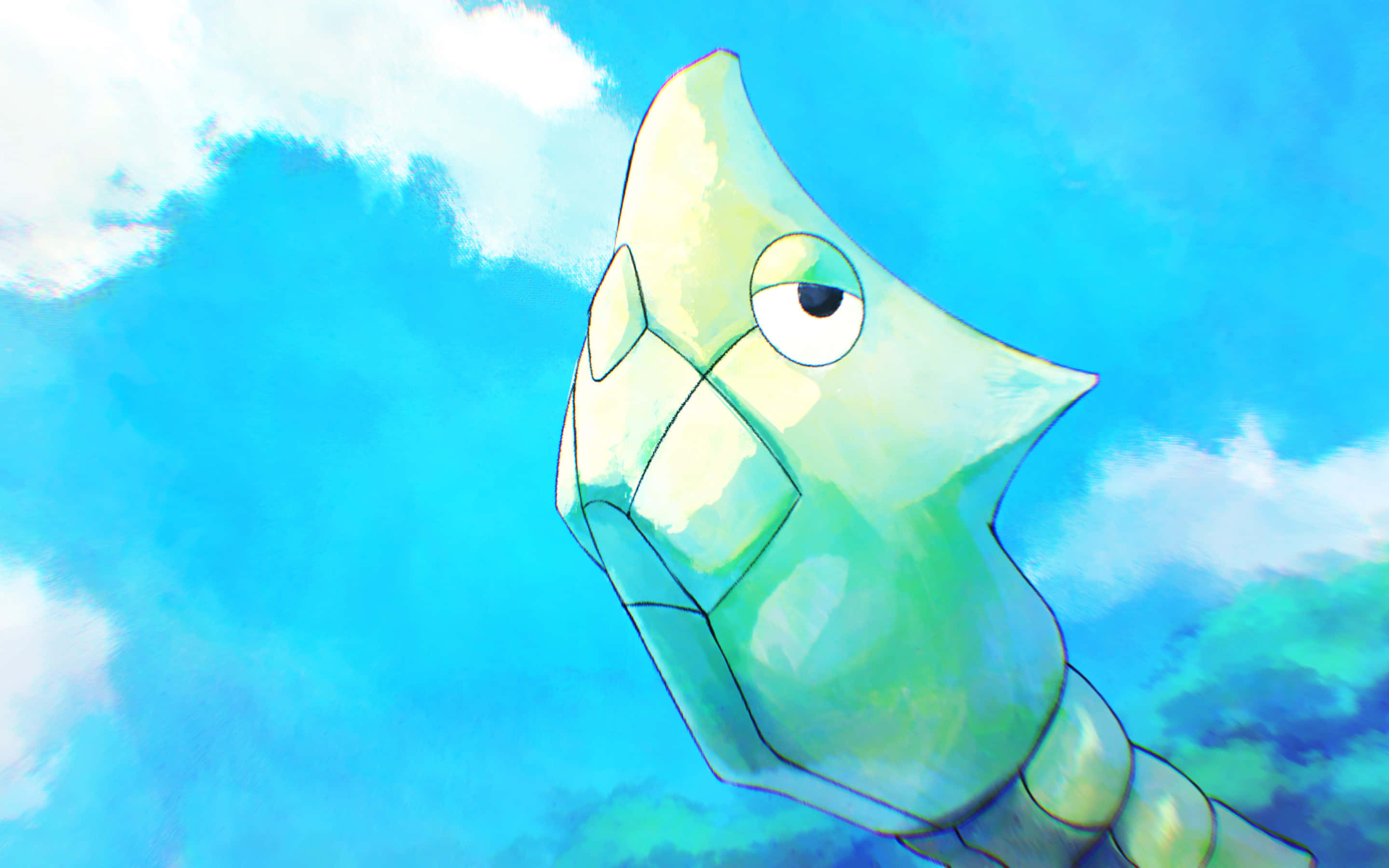 Metapod, blue aesthetic, green crystalline, 2K Desktop Wallpaper