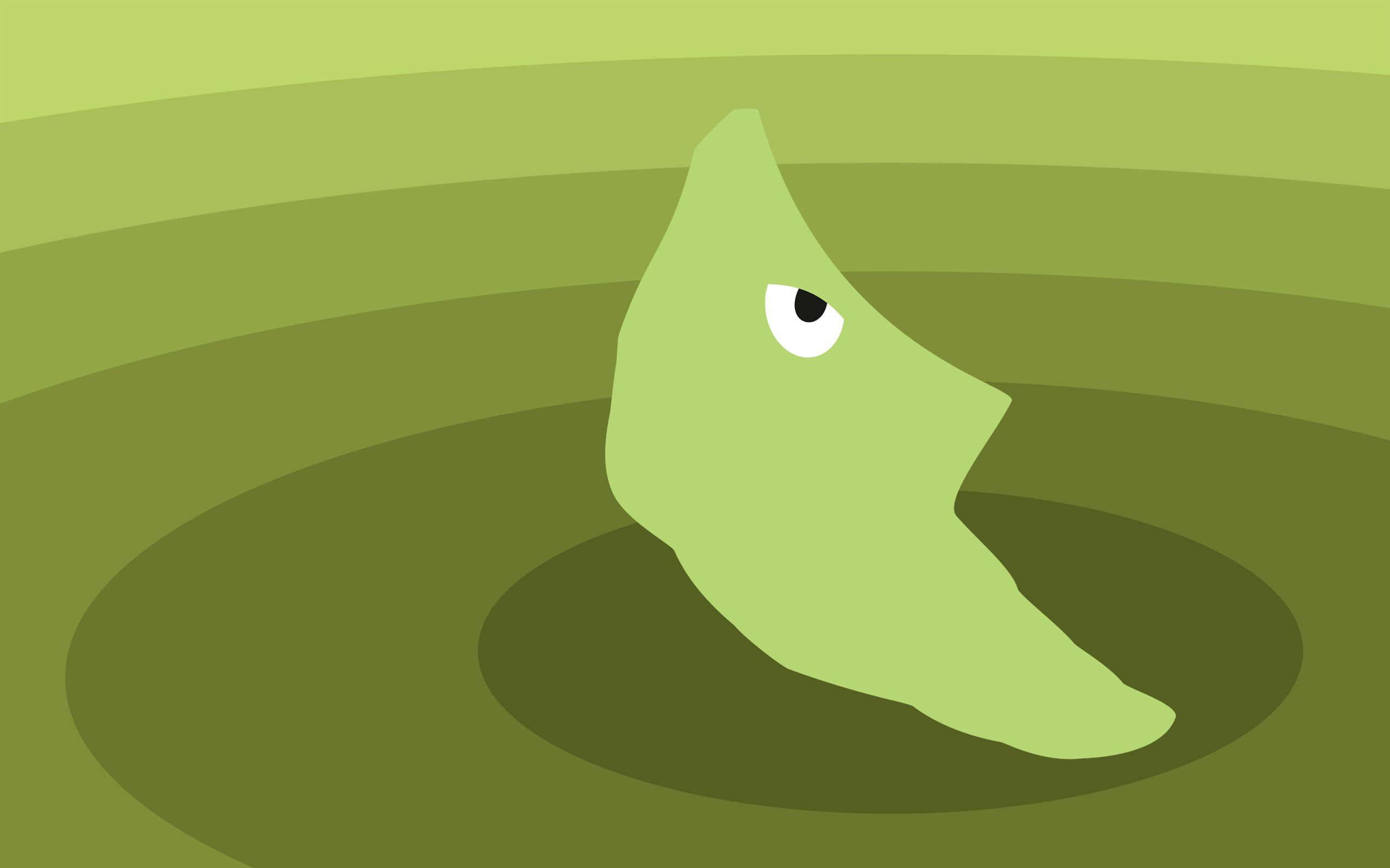 Metapod, minimalist green aesthetic, one eye, 2K Desktop Wallpaper