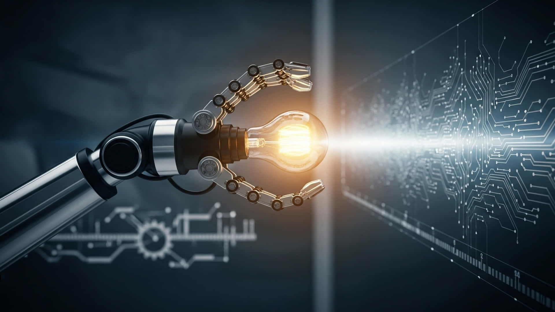 Metaverse, robotic hand, glowing lightbulb, Full HD Desktop Wallpaper