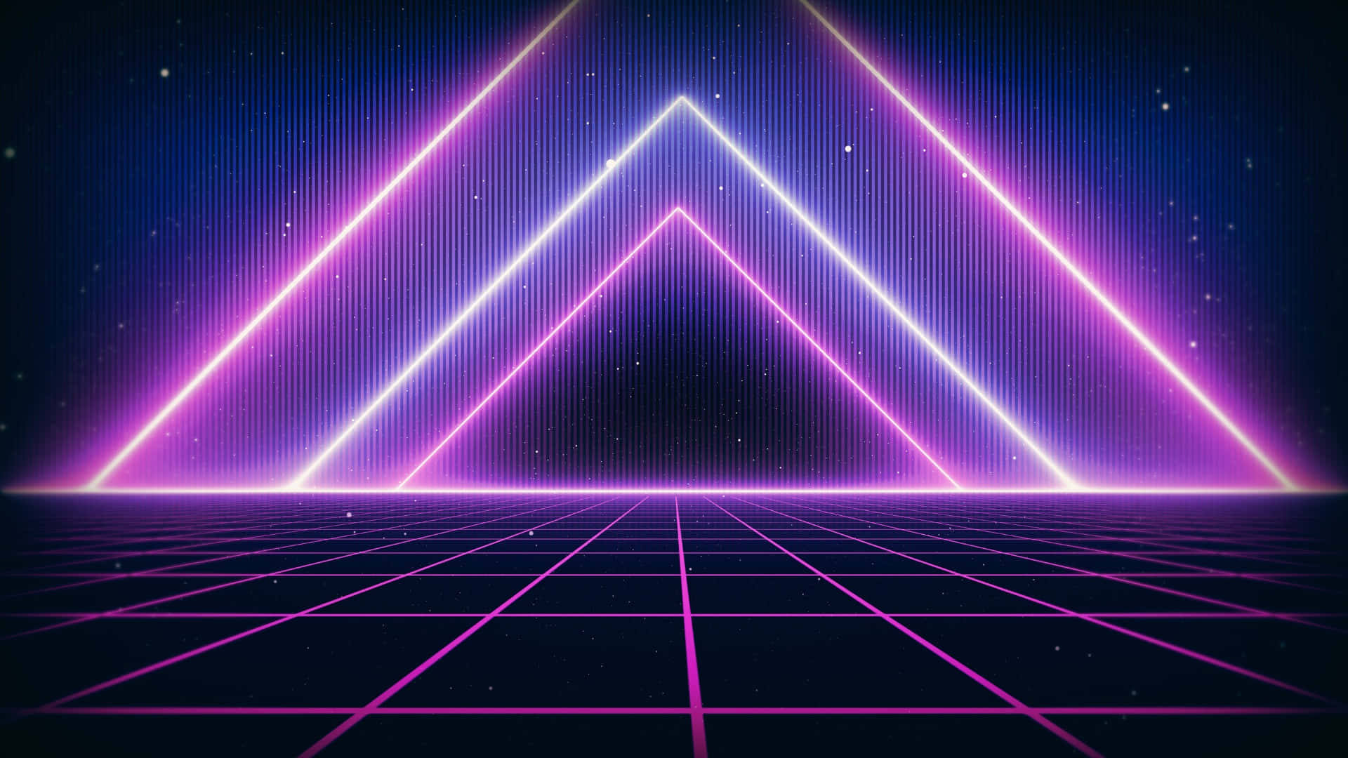 neon triangles, grid floor, starry night sky, Full HD Desktop Wallpaper