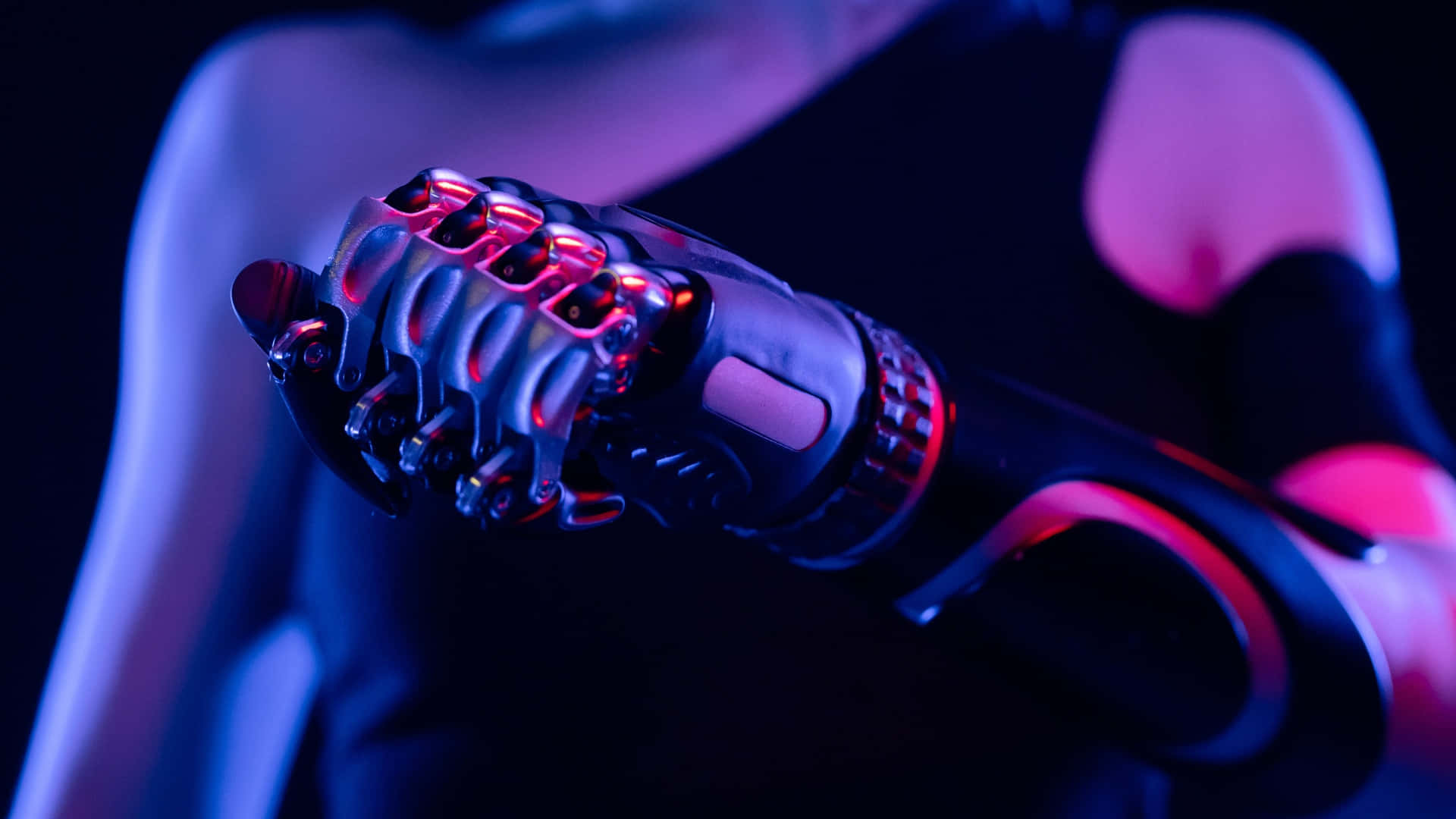 Metaverse, robotic arm, glowing red joints, Full HD Desktop Wallpaper