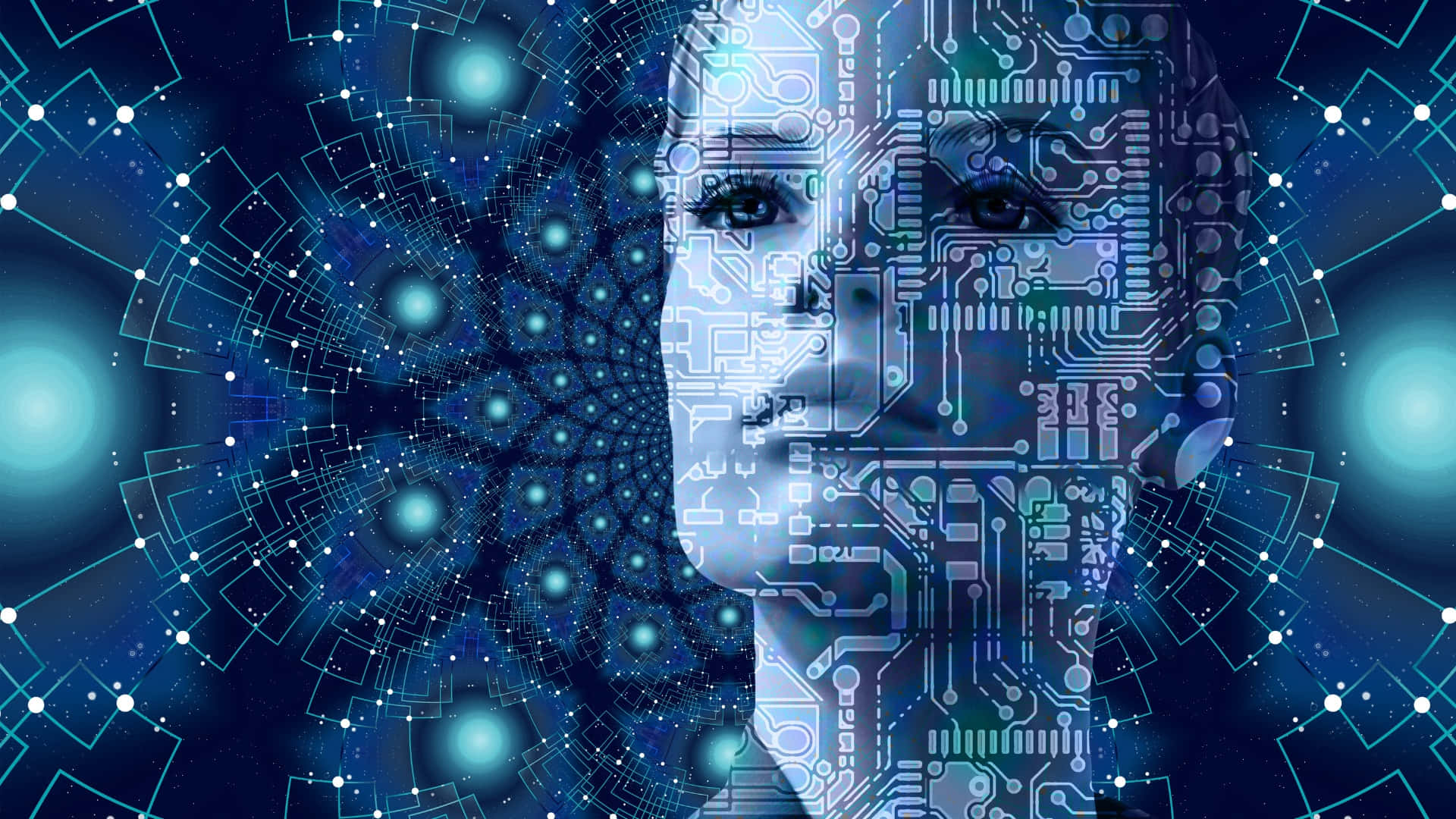 Metaverse, glowing circuitry, starry blue digital background, Full HD Desktop Wallpaper
