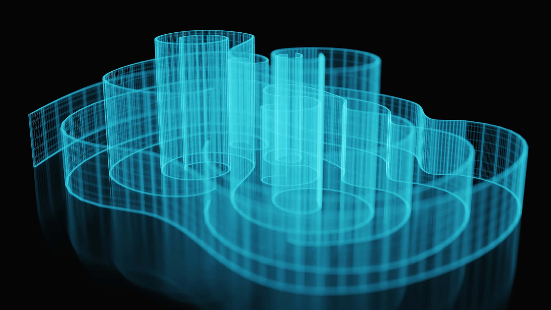 Metaverse, virtual city, glowing cyan wireframe, Full HD Desktop Wallpaper