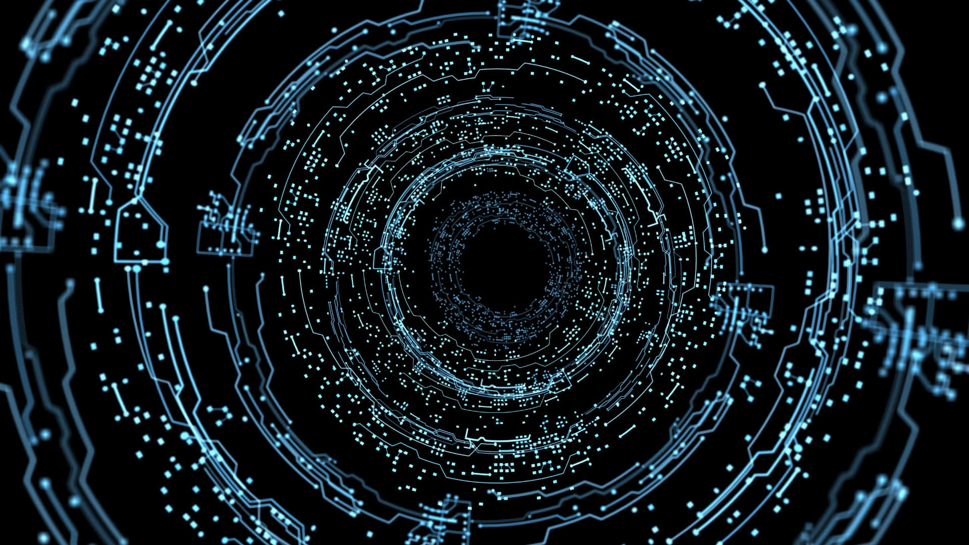Metaverse, glowing blue circuit board pattern, concentric rings, Full HD Desktop Wallpaper