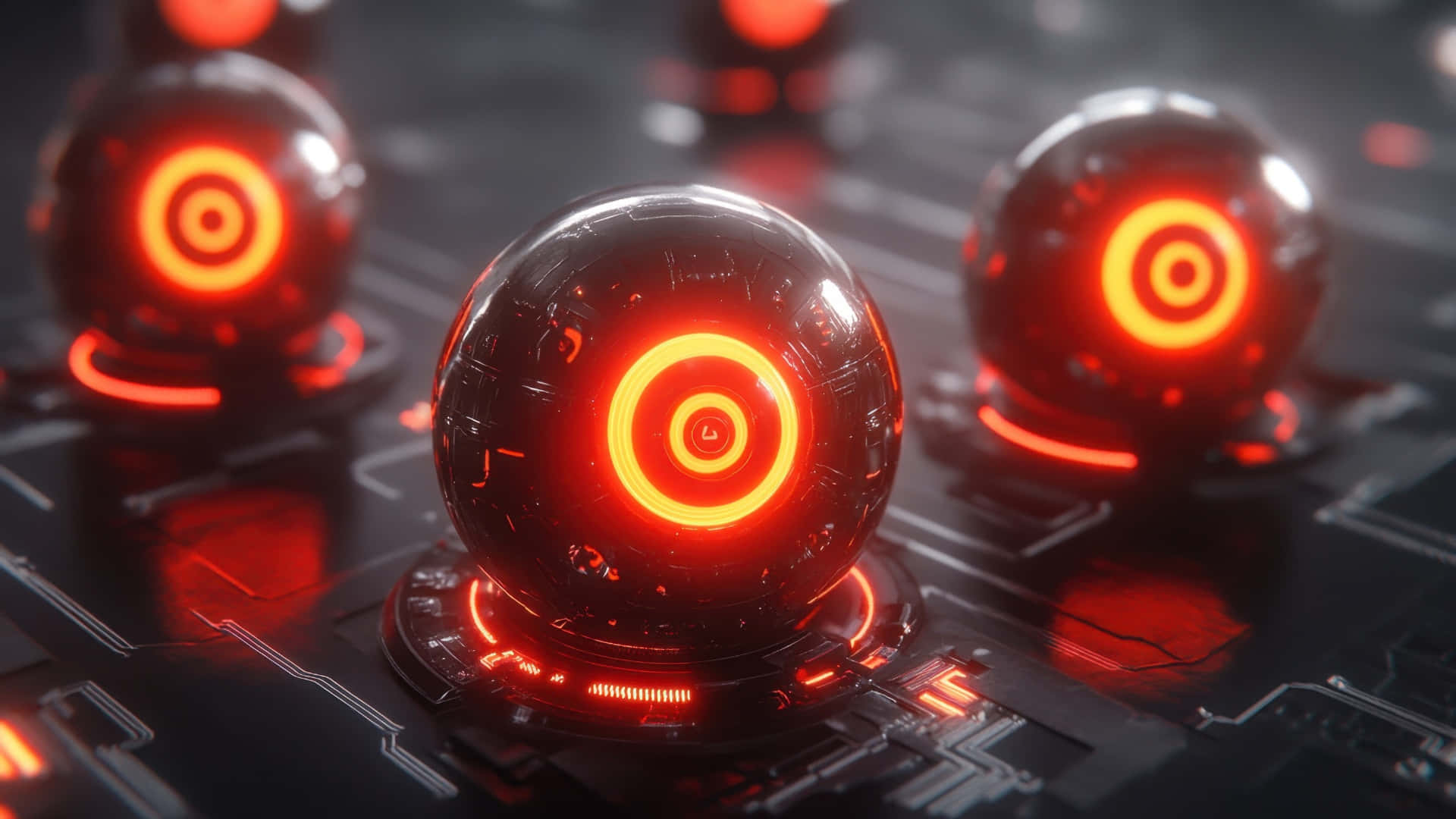 Metaverse, virtual reality spheres, glossy red glowing orbs, Full HD Desktop Wallpaper
