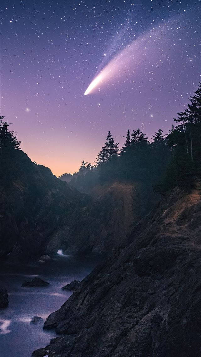 Purple Galaxy iPhone, shooting star, starry twilight sky, SD Phone Wallpaper