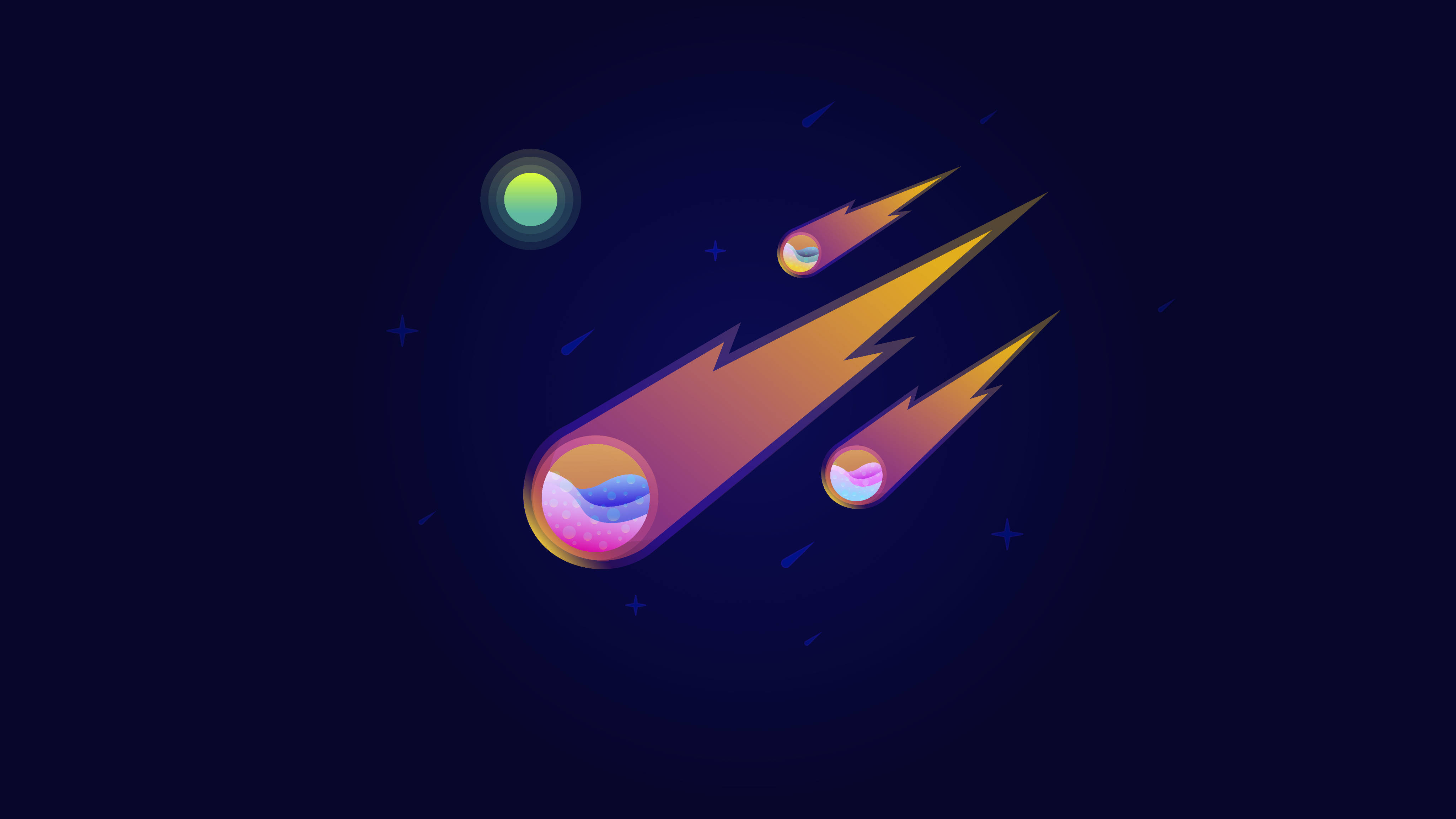 4K Vector Meteor, vibrant stylized meteors, deep blue cosmic sky, 4K Desktop Wallpaper