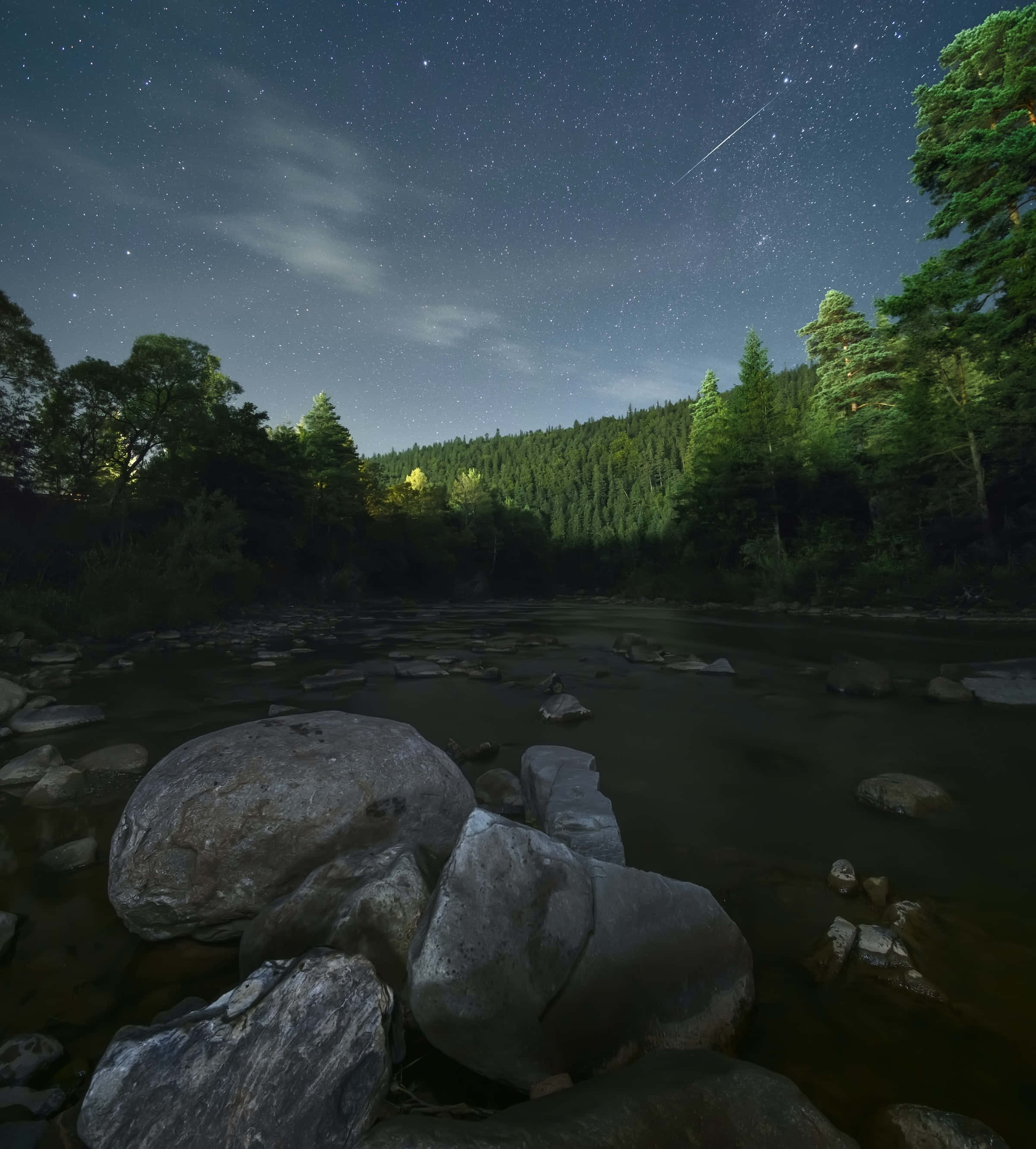 Meteor, shooting star, starry night sky, 2K Phone Wallpaper