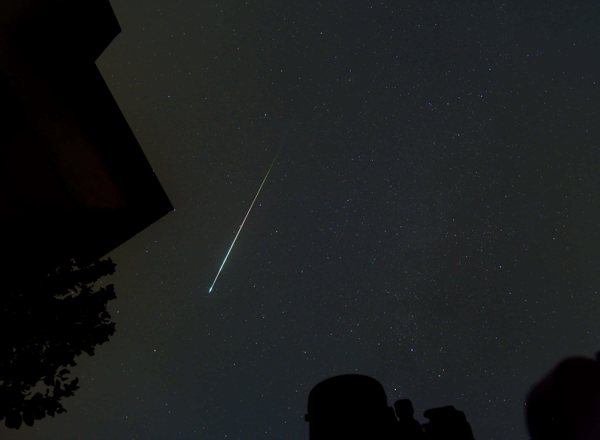 Meteor, starry night sky, bright green meteor, Full HD Desktop Wallpaper