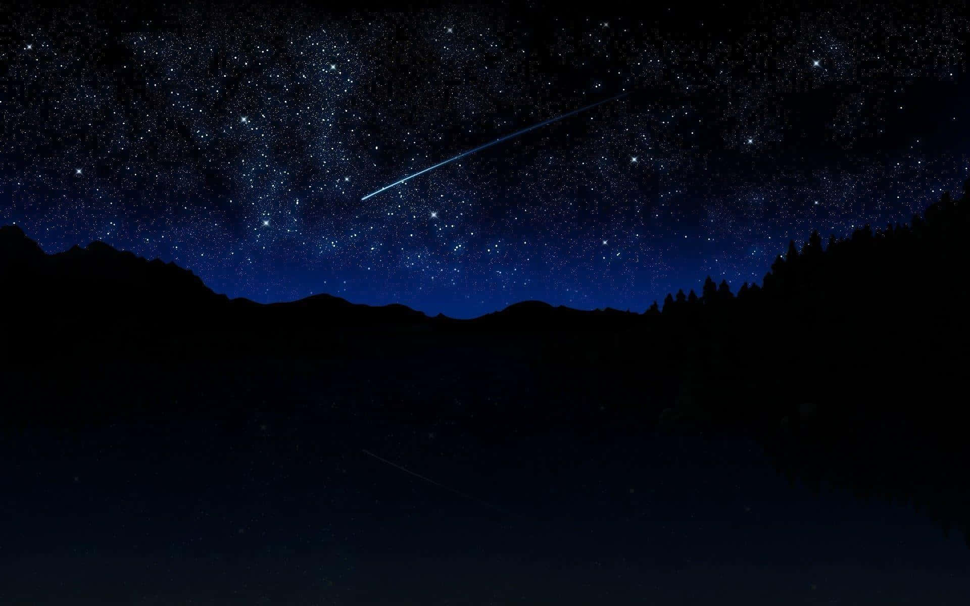 Meteor, starry night sky, dark mountain silhouettes, Full HD Desktop Wallpaper