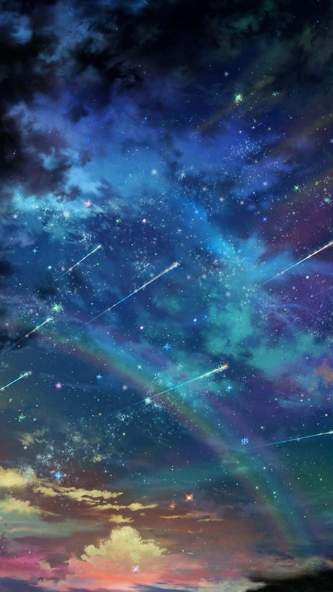 Meteor, shooting stars, glowing nebulae, Full HD Phone Wallpaper