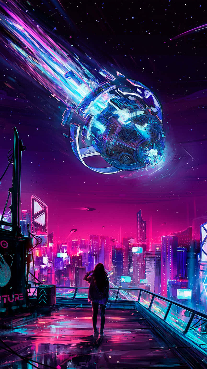 cyberpunk city, neon-drenched, glowing rooftop, HD Phone Wallpaper