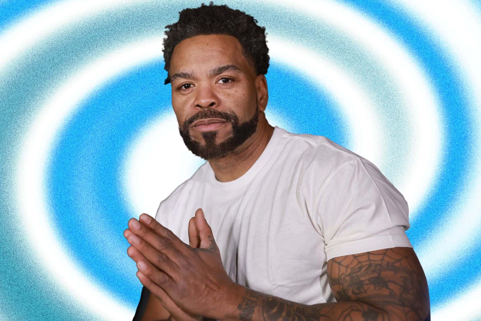 Method Man, blue swirl background, clapping hands, HD Desktop Wallpaper