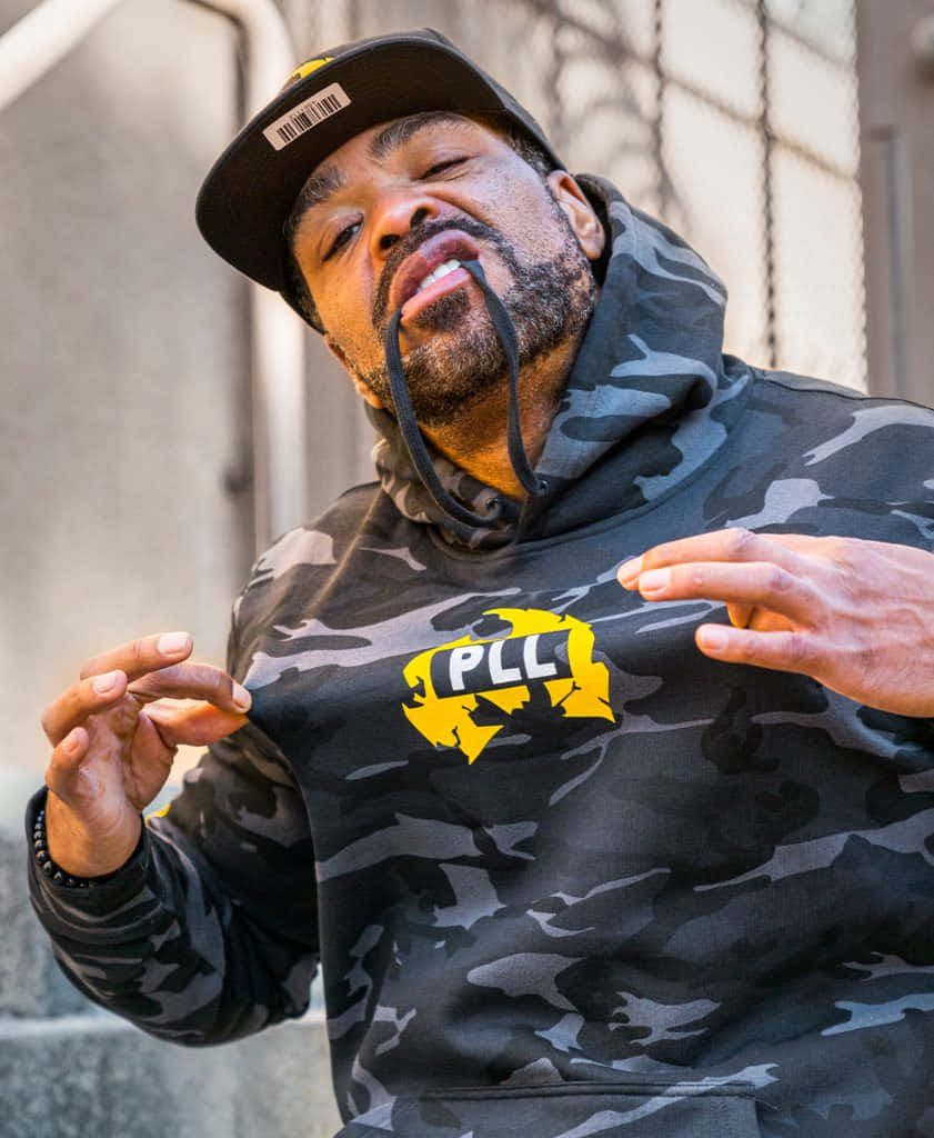 Method Man, camouflage hoodie, yellow PLL logo, SD Phone Wallpaper
