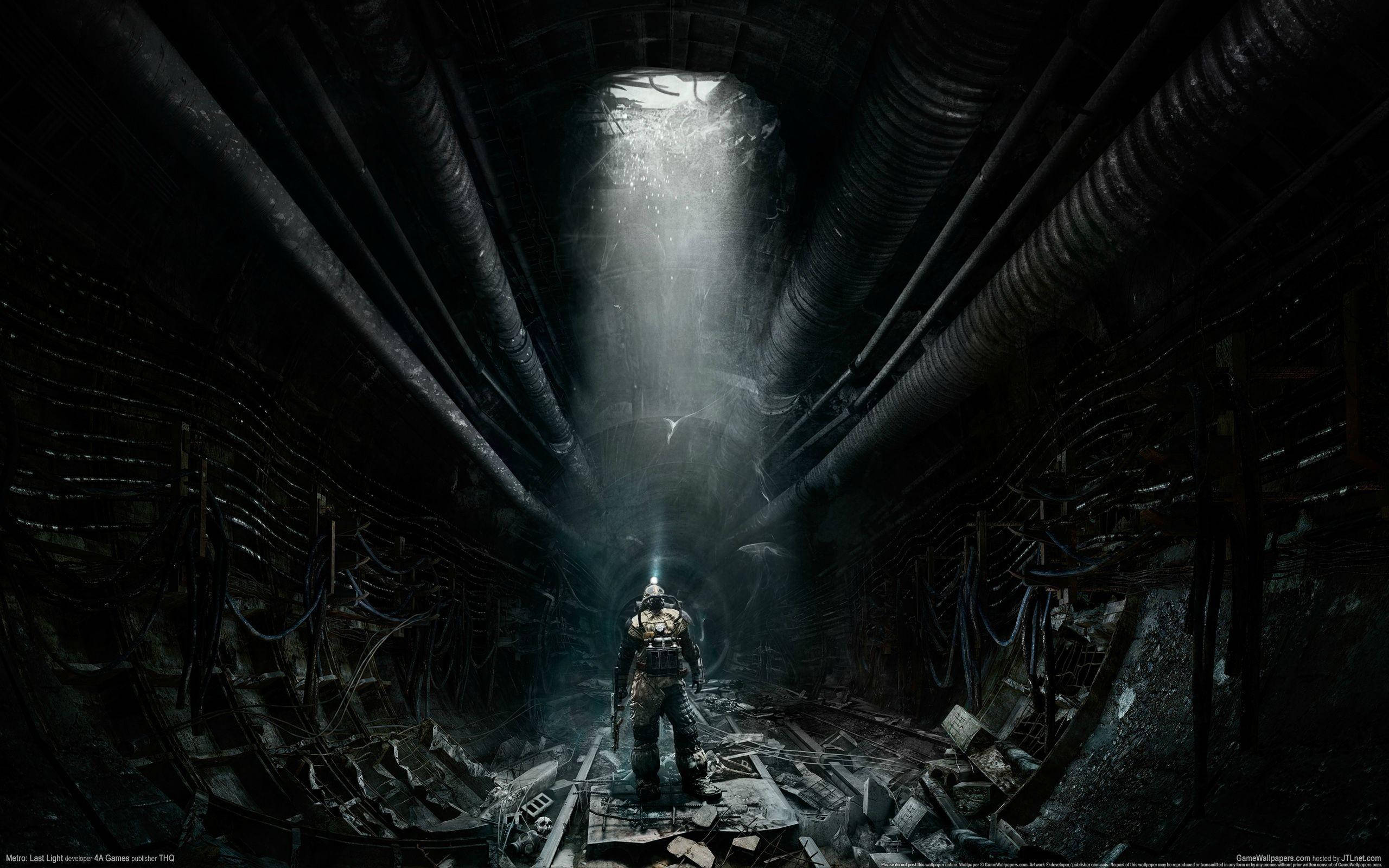 Metro 2033 Redux, armored figure, dark industrial tunnel, 2K Desktop Wallpaper