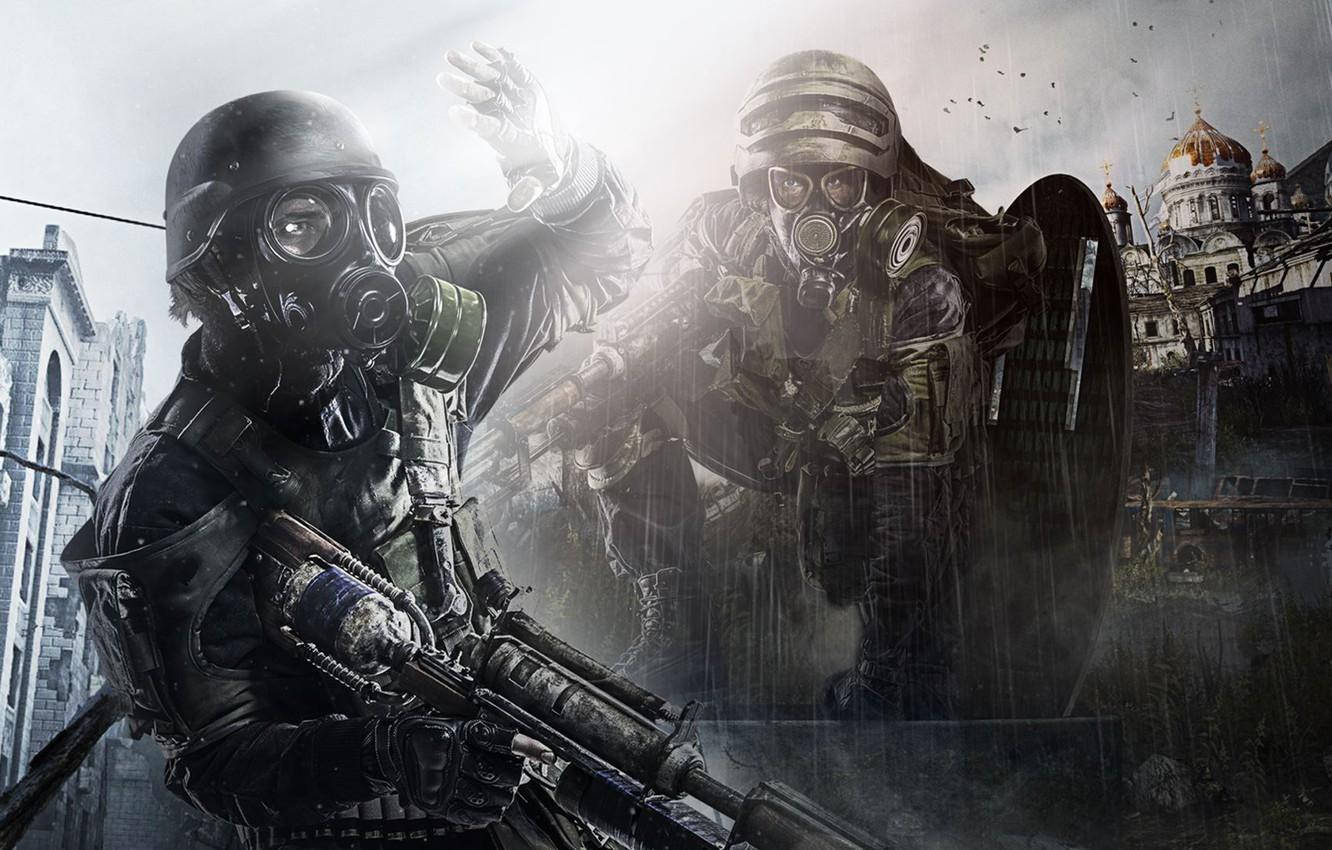 Metro 2033 Redux, gas masks, rain-soaked war-torn city, HD Desktop Wallpaper