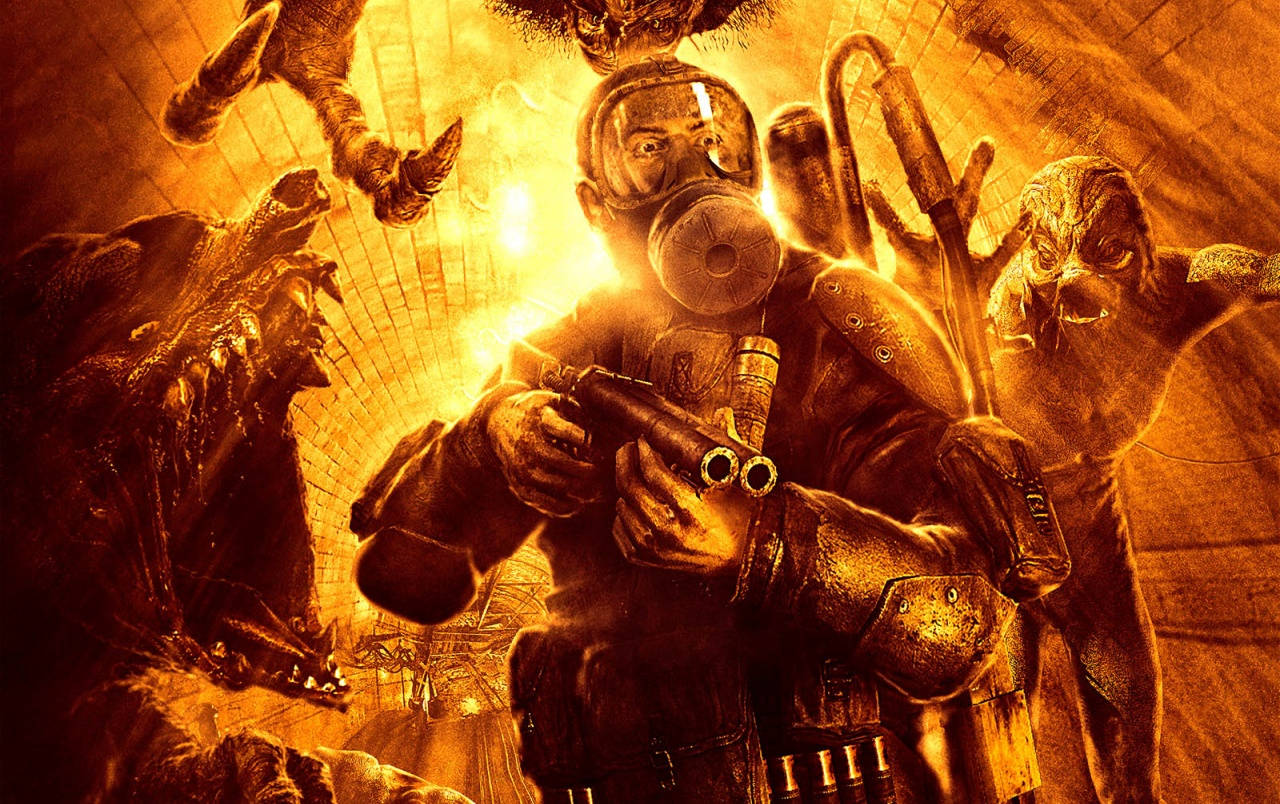 Metro 2033, gas mask, fiery orange tunnel, HD Desktop Wallpaper