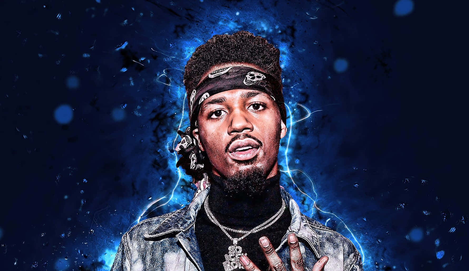 Metro Boomin, blue aura, skull bandana, HD Desktop Wallpaper