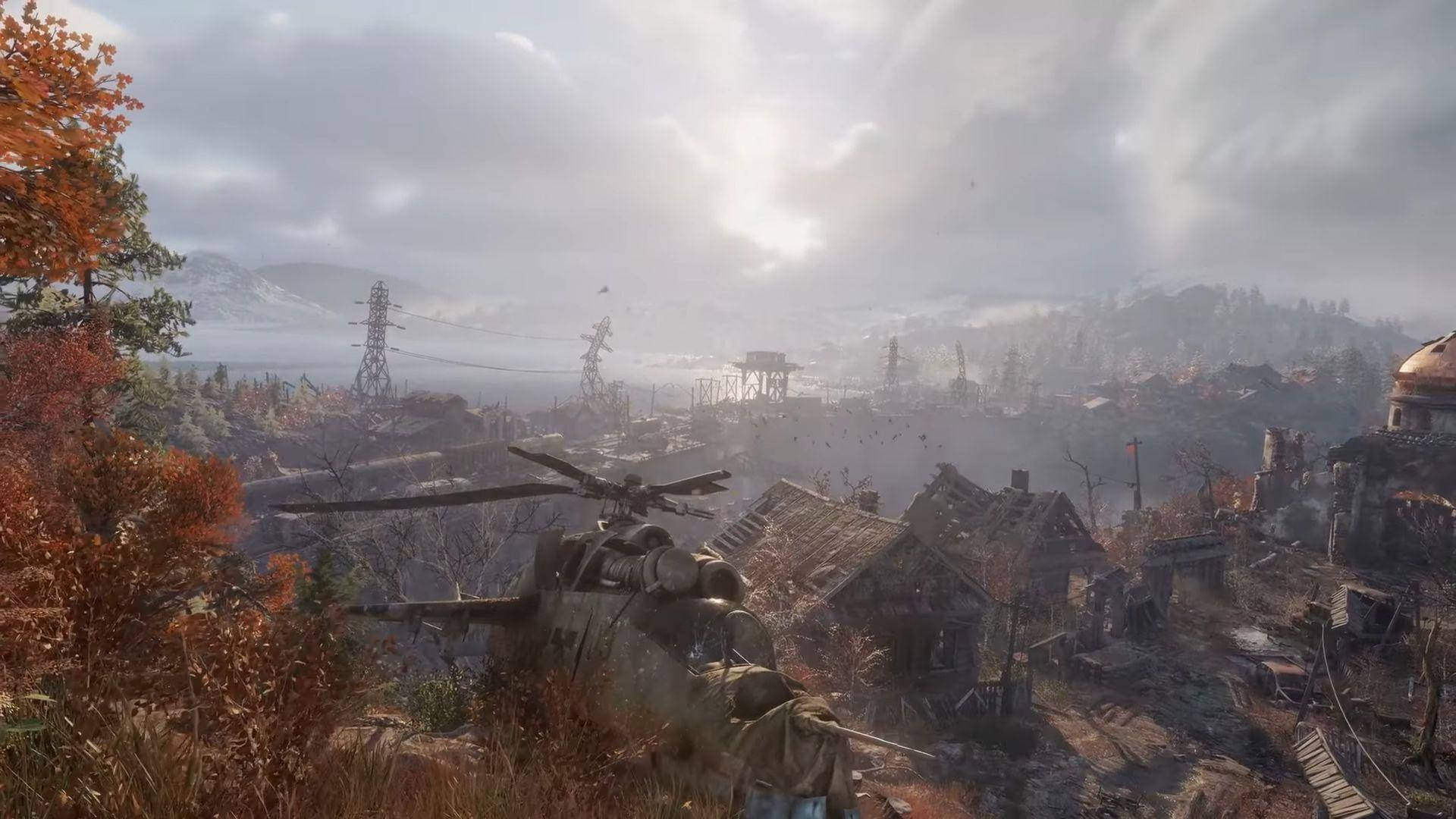 Metro Exodus, crashed helicopter, autumn foliage, Full HD Desktop Wallpaper