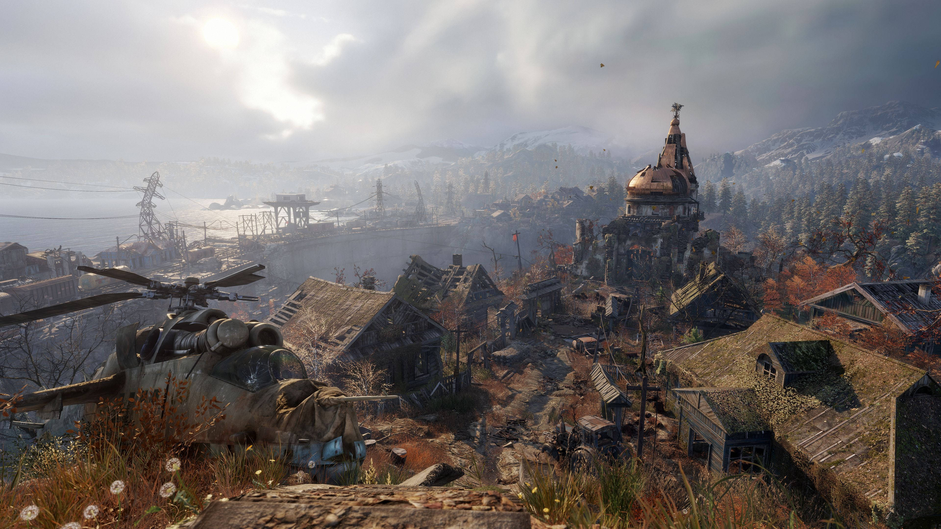 Metro Exodus, crashed helicopter, domed church, 4K Desktop Wallpaper