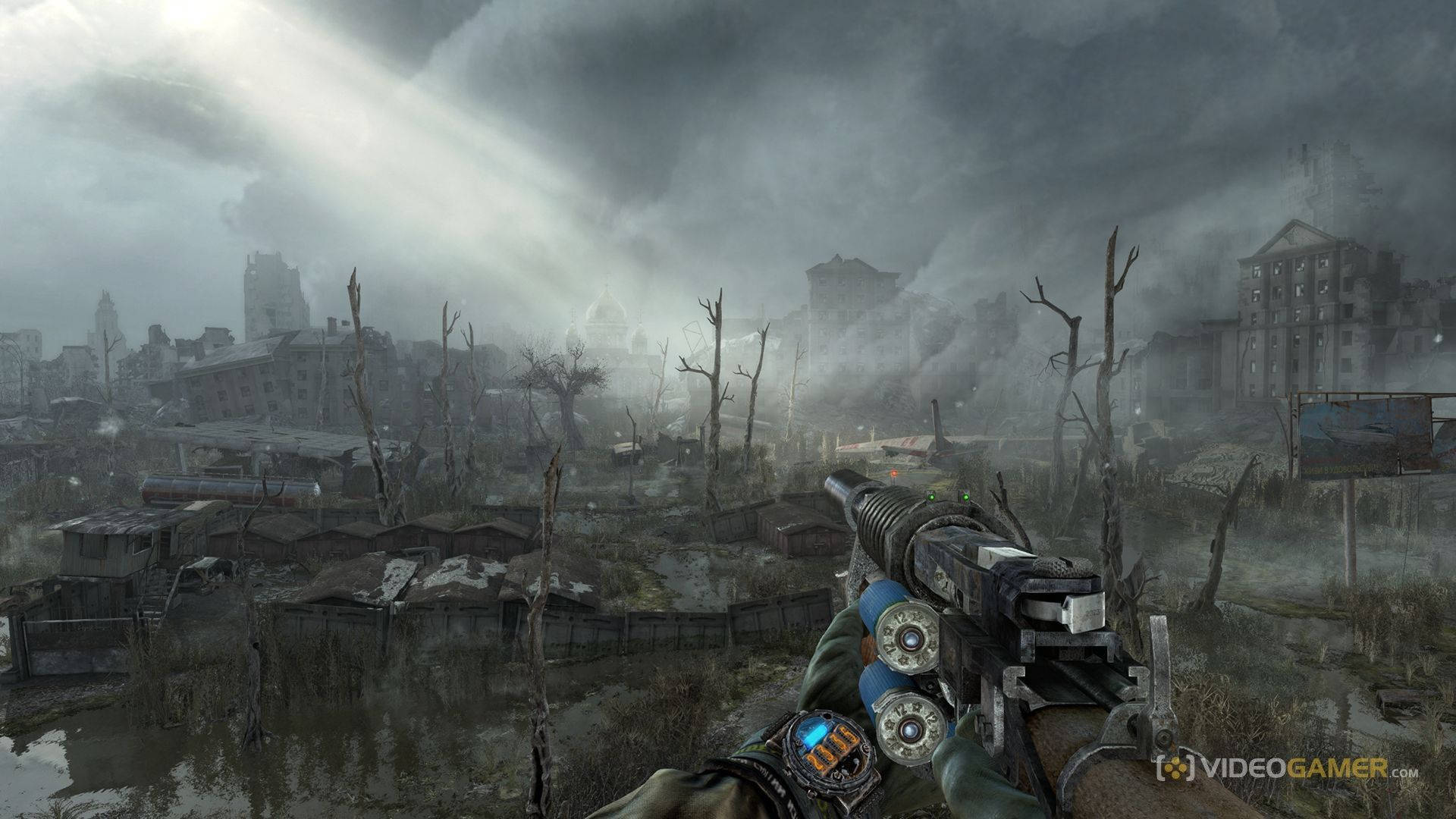 Metro Exodus, first-person view, gloomy post-apocalyptic cityscape, Full HD Desktop Wallpaper