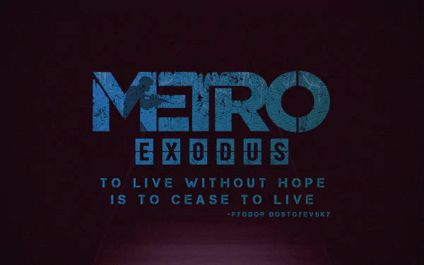 Metro Exodus, blue distressed text, dark maroon background, SD Desktop Wallpaper