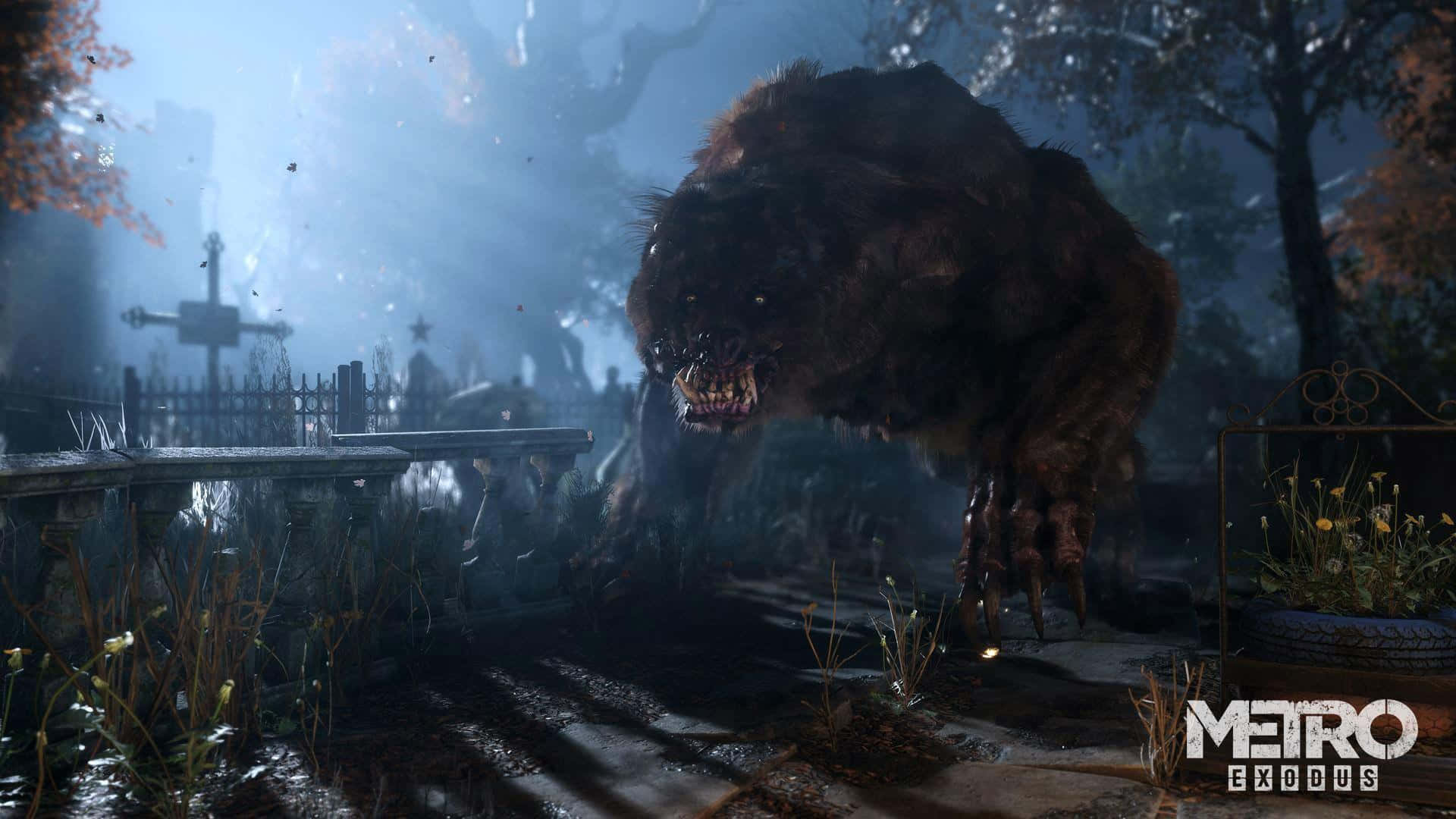 Metro Exodus, mutant beast, misty autumn cemetery, Full HD Desktop Wallpaper