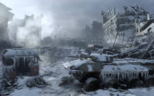 Metro Exodus, abandoned tank, snow-covered, SD Desktop Wallpaper