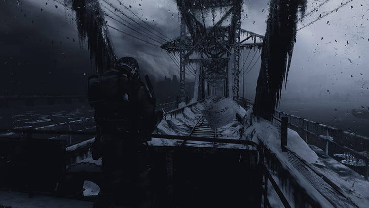 Metro Exodus, abandoned industrial bridge, snow-covered, SD Desktop Wallpaper