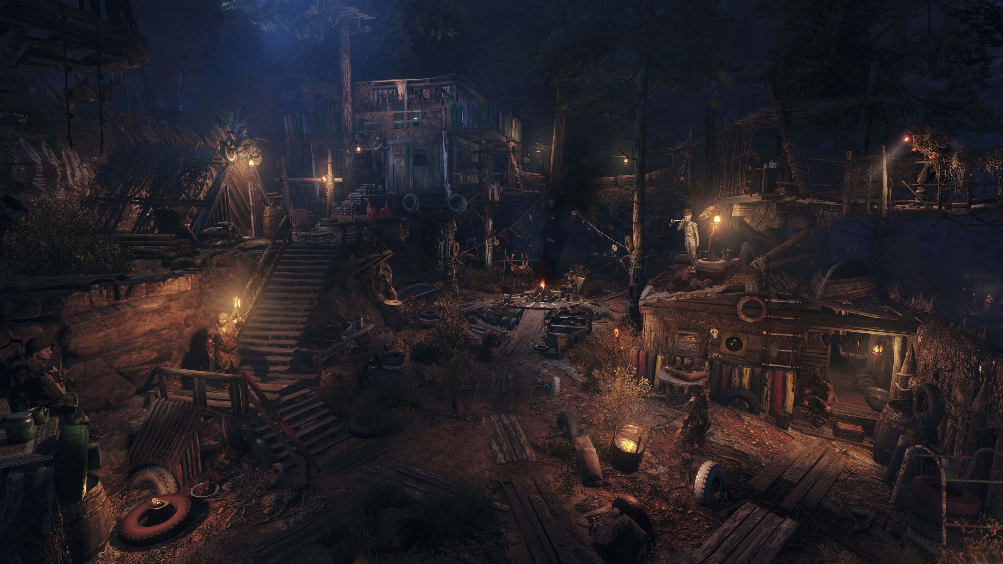 Metro Game, post apocalyptic settlement, night scene, 4K Desktop Wallpaper