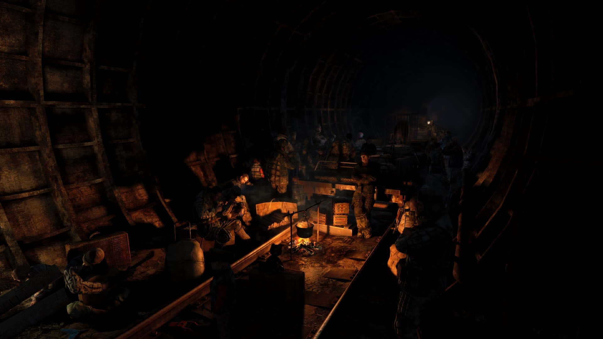 Metro Game, underground survivors, campfire, Full HD Desktop Wallpaper