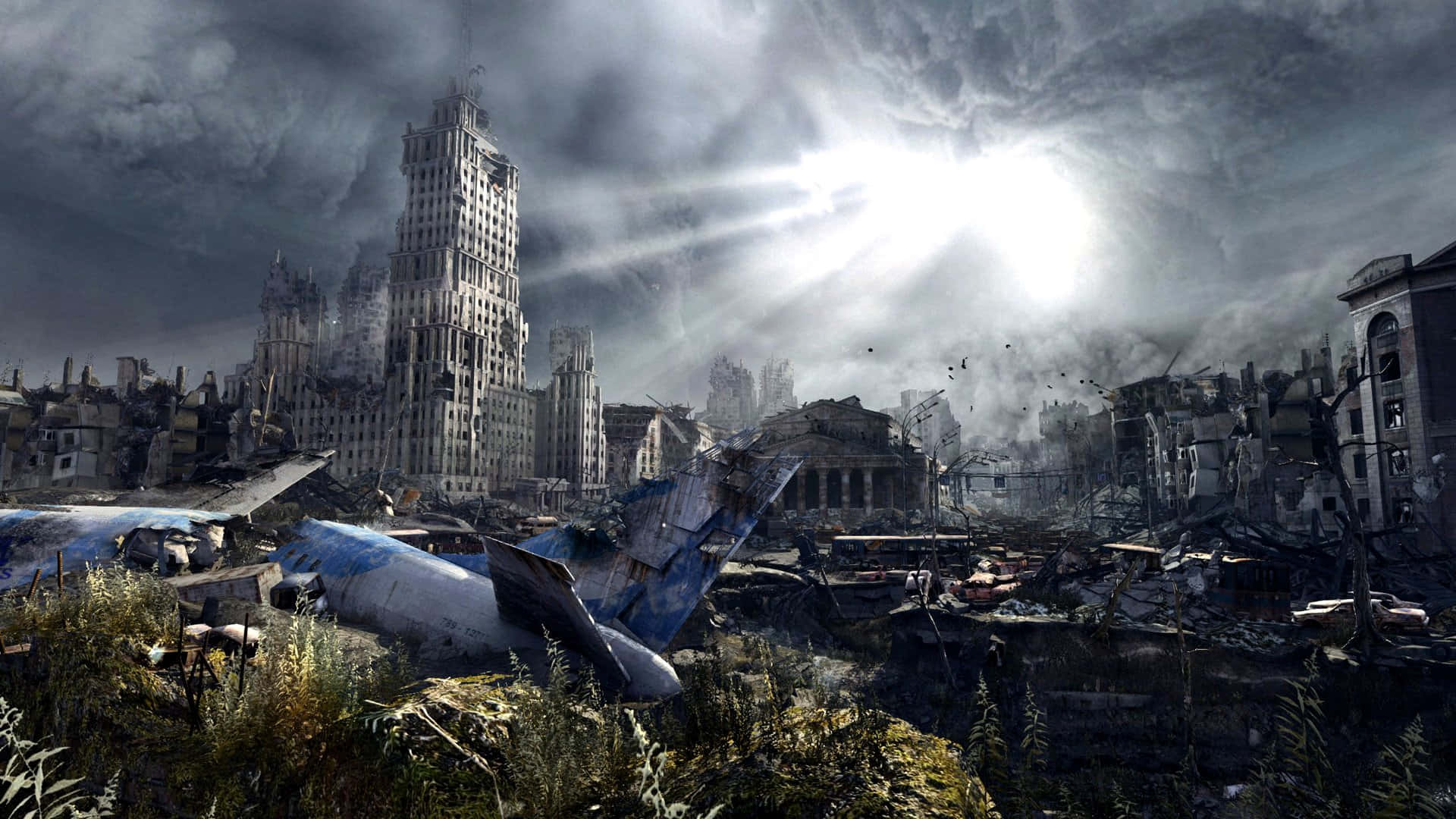 Metro Game, post apocalyptic scene, ruined cityscape, Full HD Desktop Wallpaper