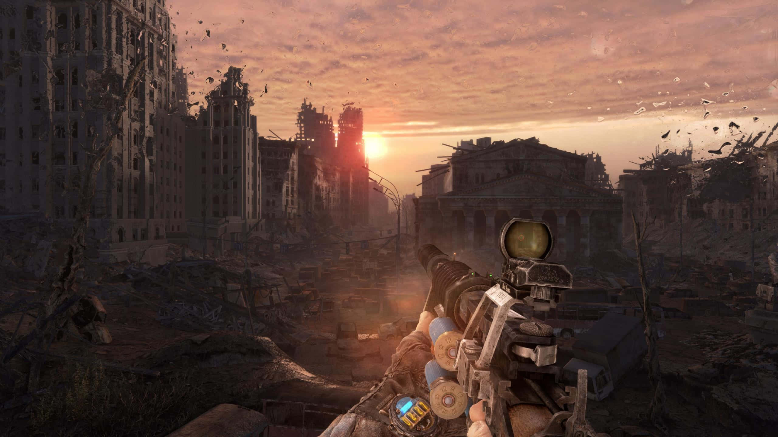 Metro Game, sunset, combat scene, 2K Desktop Wallpaper