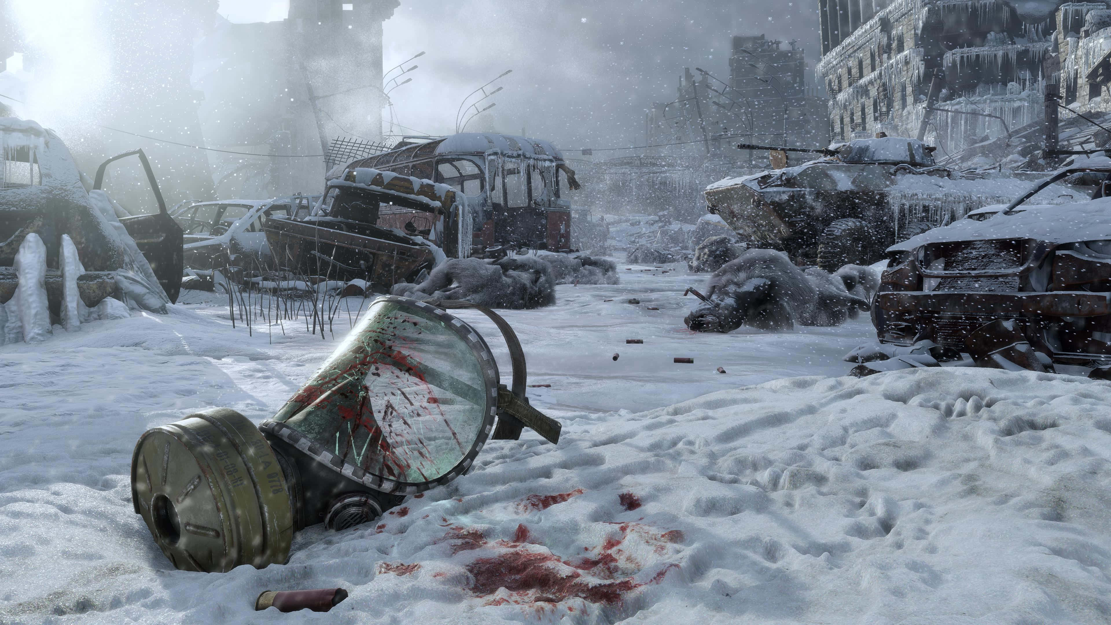 Metro Game, winter desolation, gas mask, 4K Desktop Wallpaper