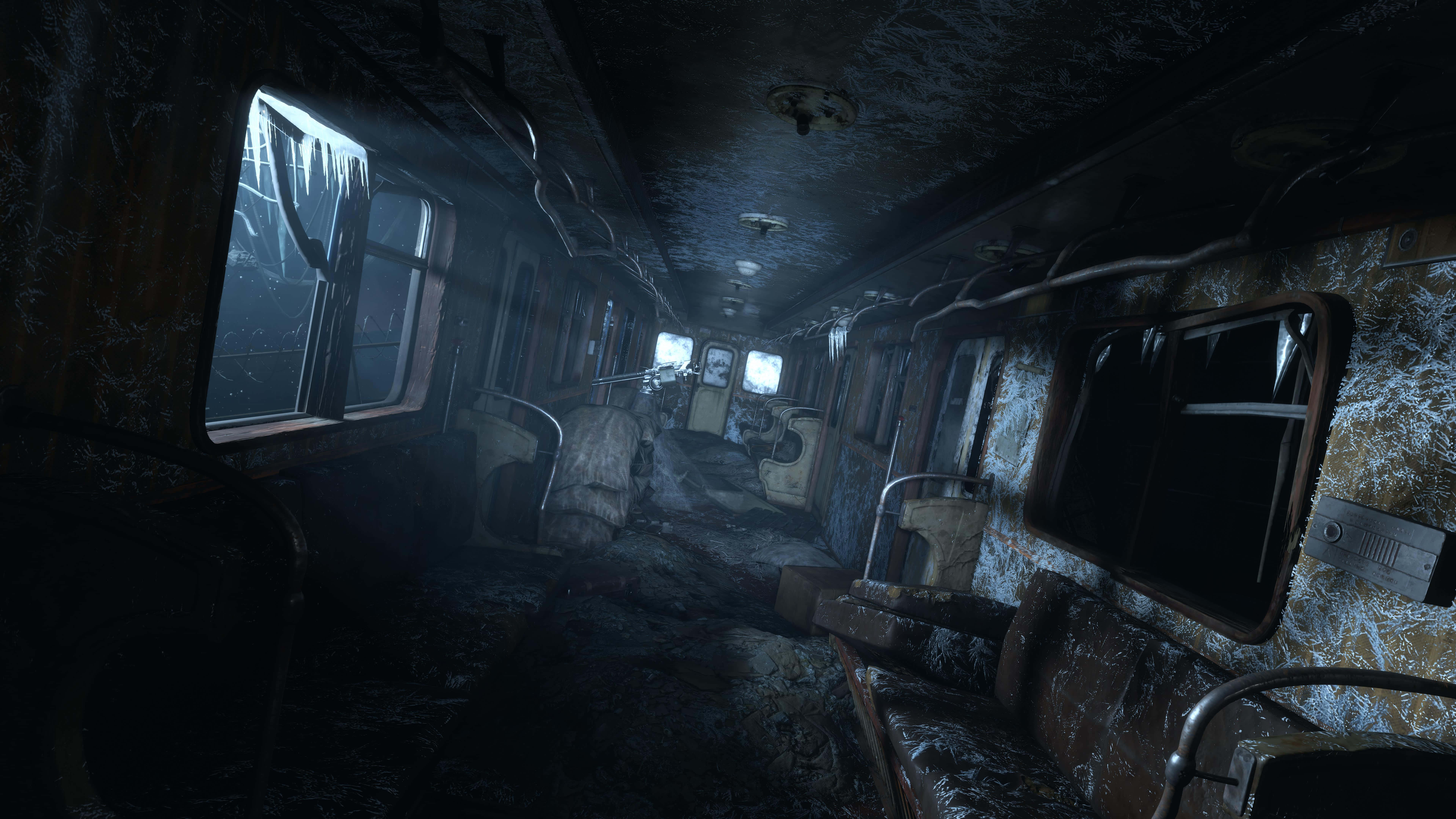 Metro Game, train car interior, frost, 8K Desktop Wallpaper