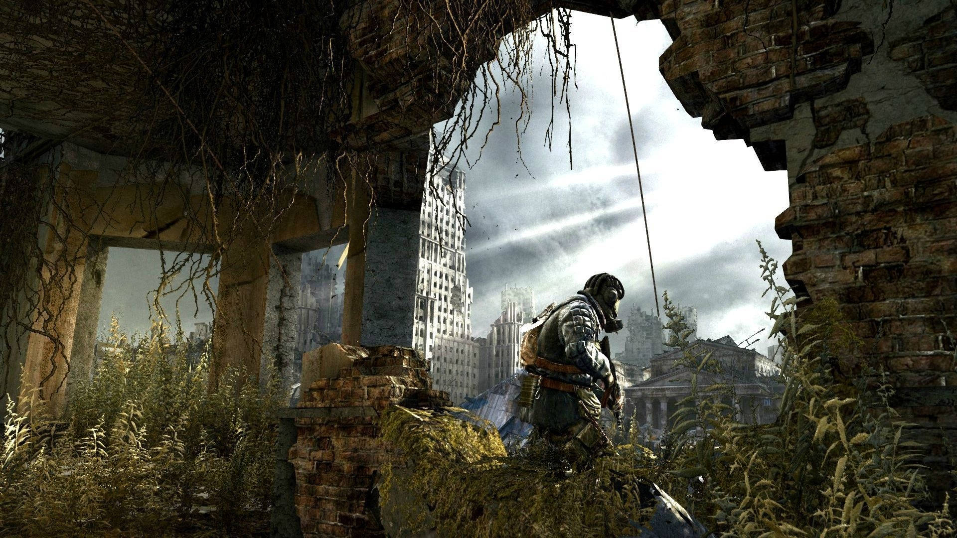Metro Last Light, gas mask, ruined brick walls, Full HD Desktop Wallpaper