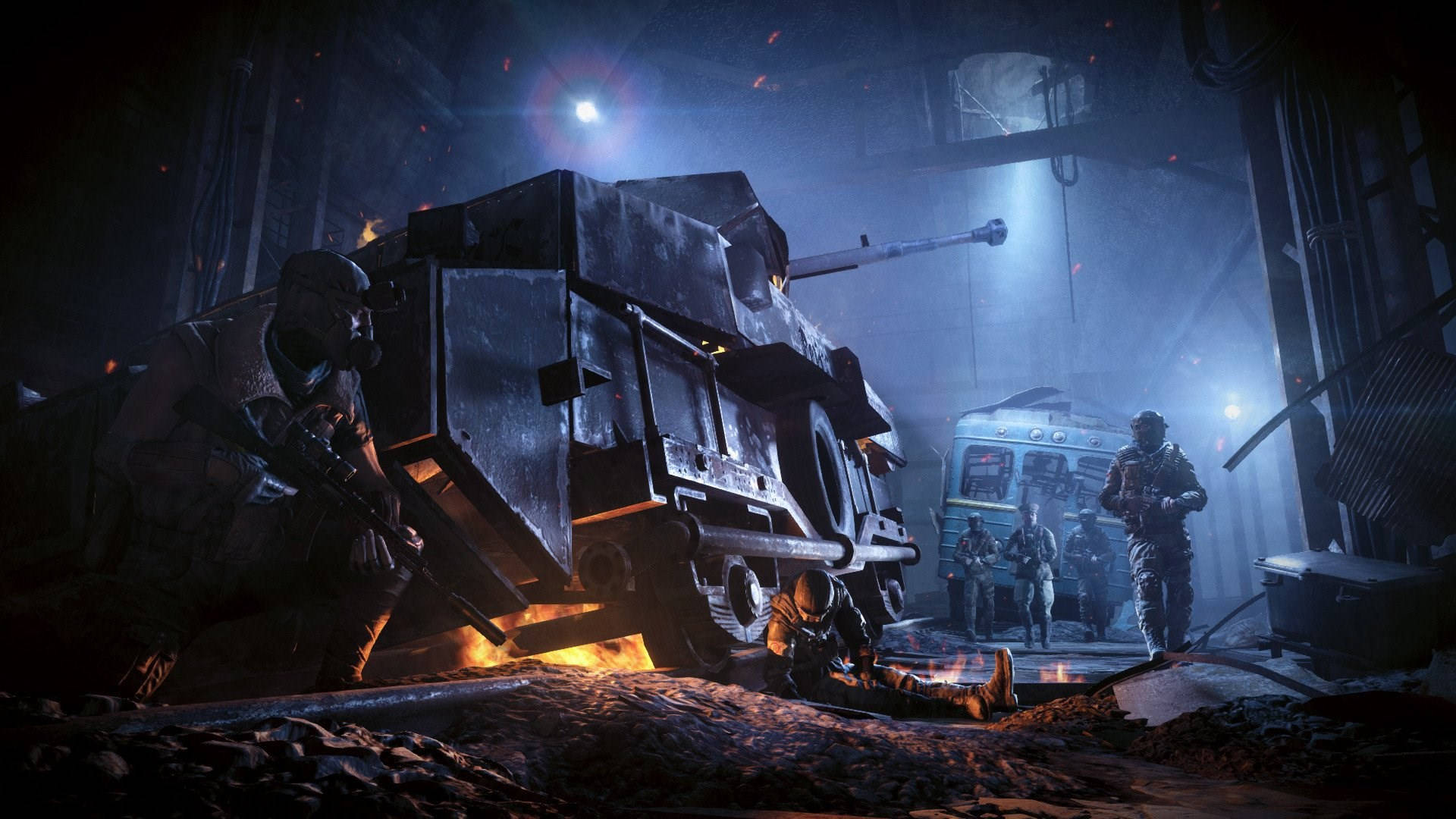 Metro Last Light, tunnel vehicles, industrial ruin, Full HD Desktop Wallpaper