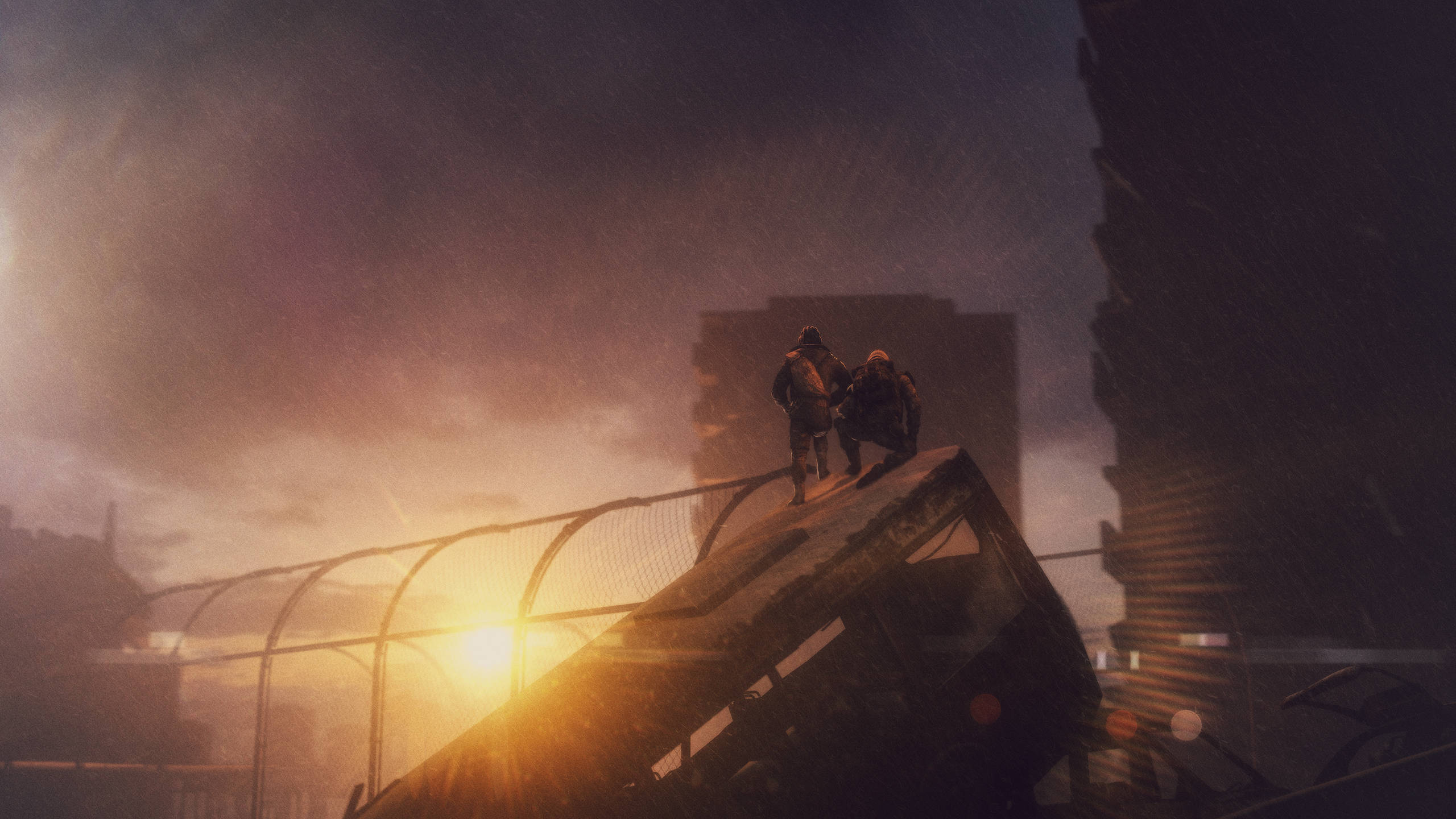 Metro Last Light, Sunset, tilted bus, 2K Desktop Wallpaper