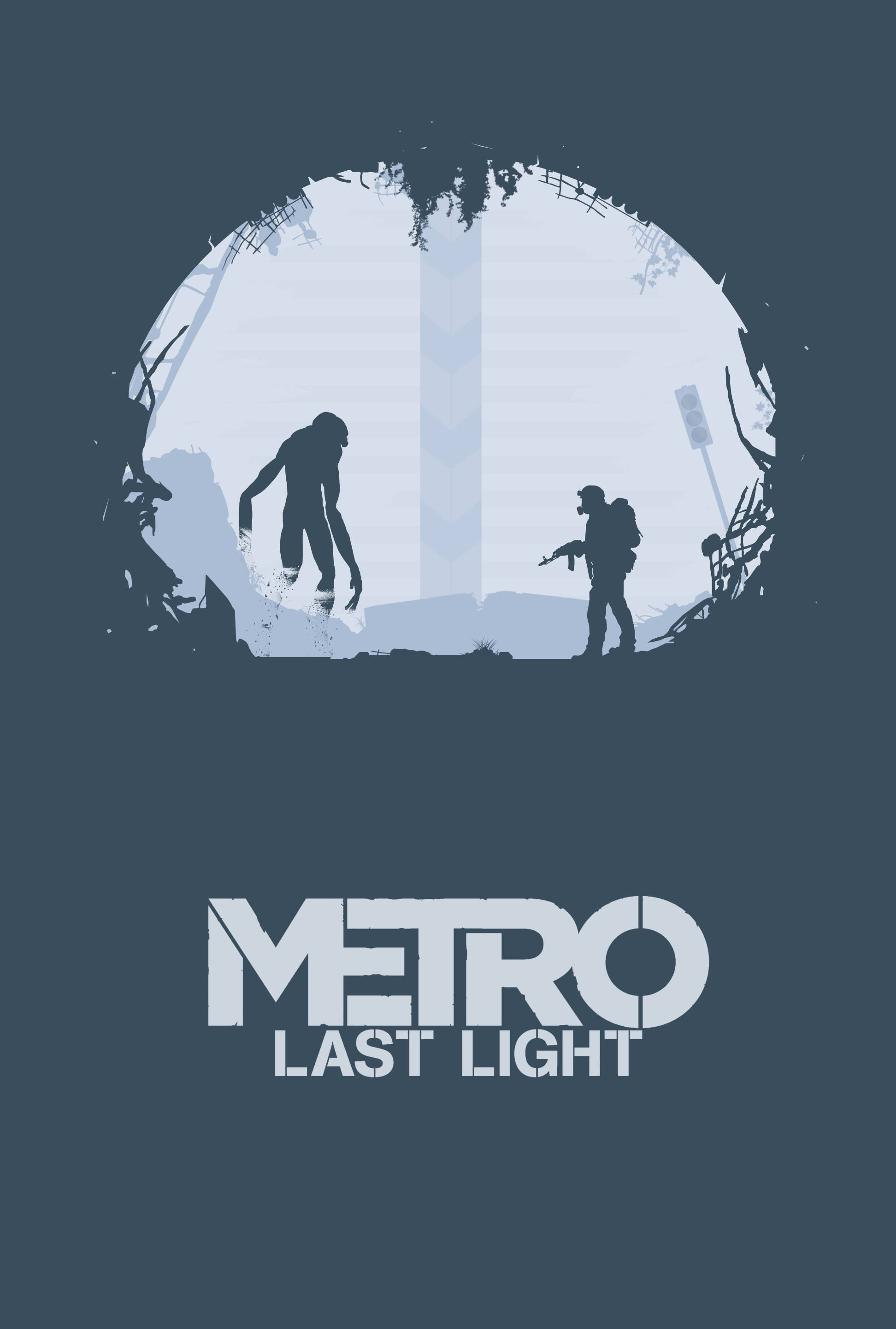 Metro Last Light, silhouetted figures, monstrous creature, 2K Phone Wallpaper
