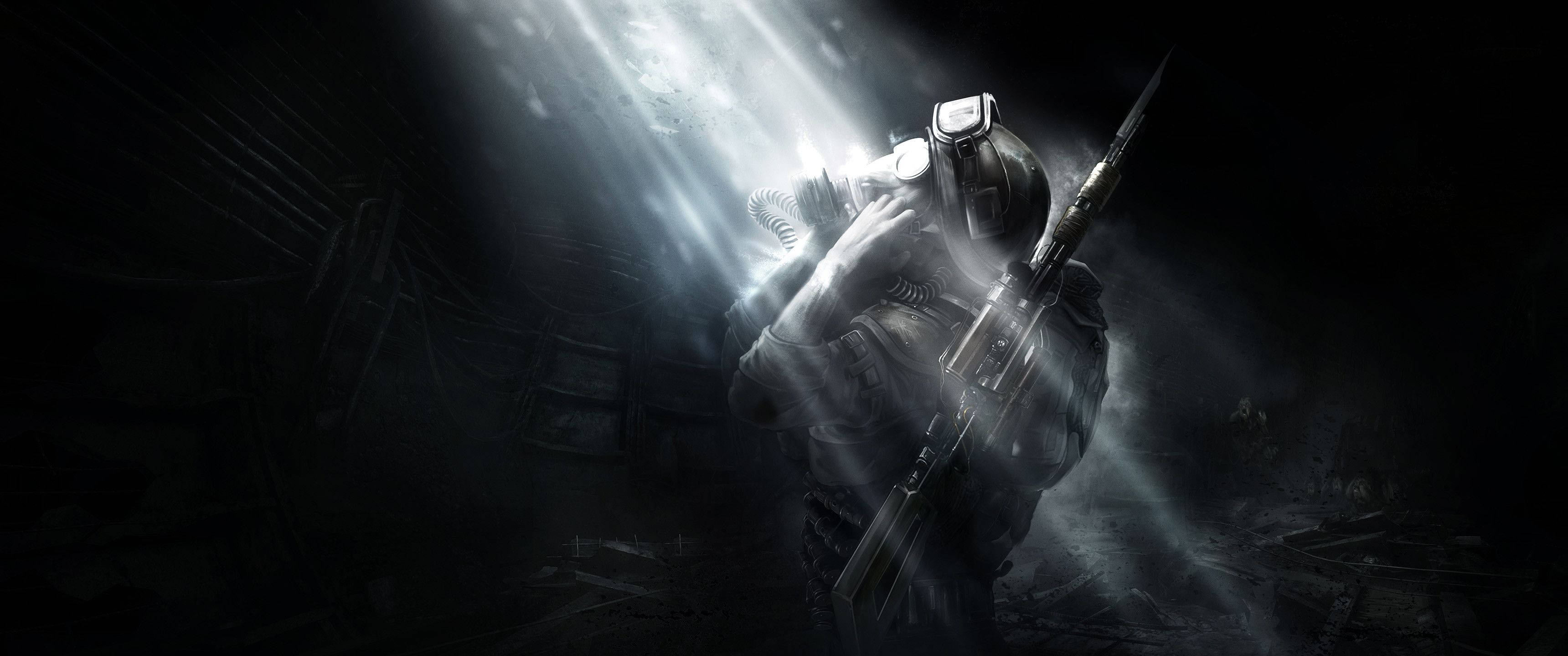 Metro Last Light, tactical gear, dark ruined building, 2K Desktop Wallpaper