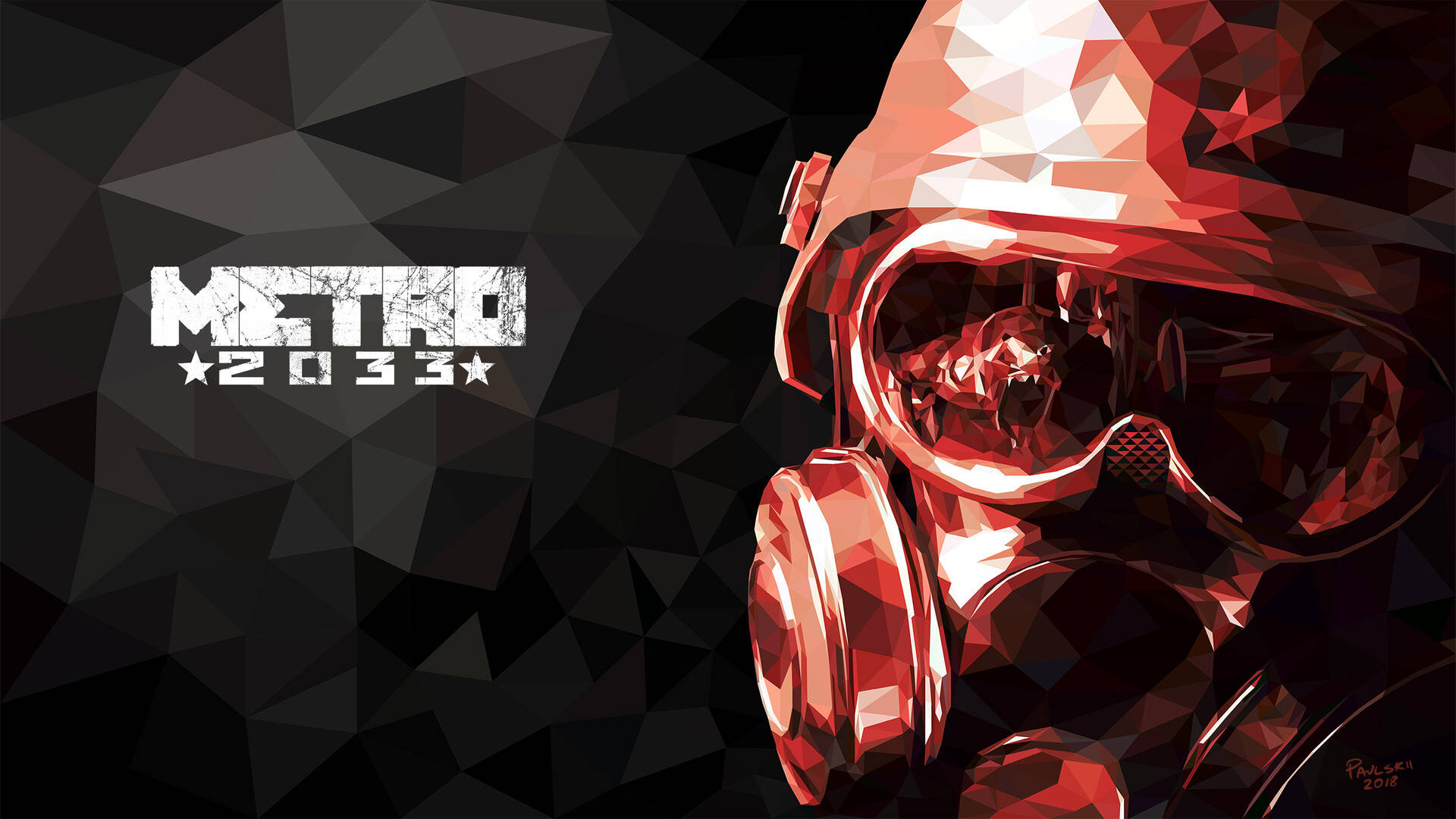 Metro Phone, low poly, red gas mask, Full HD Desktop Wallpaper