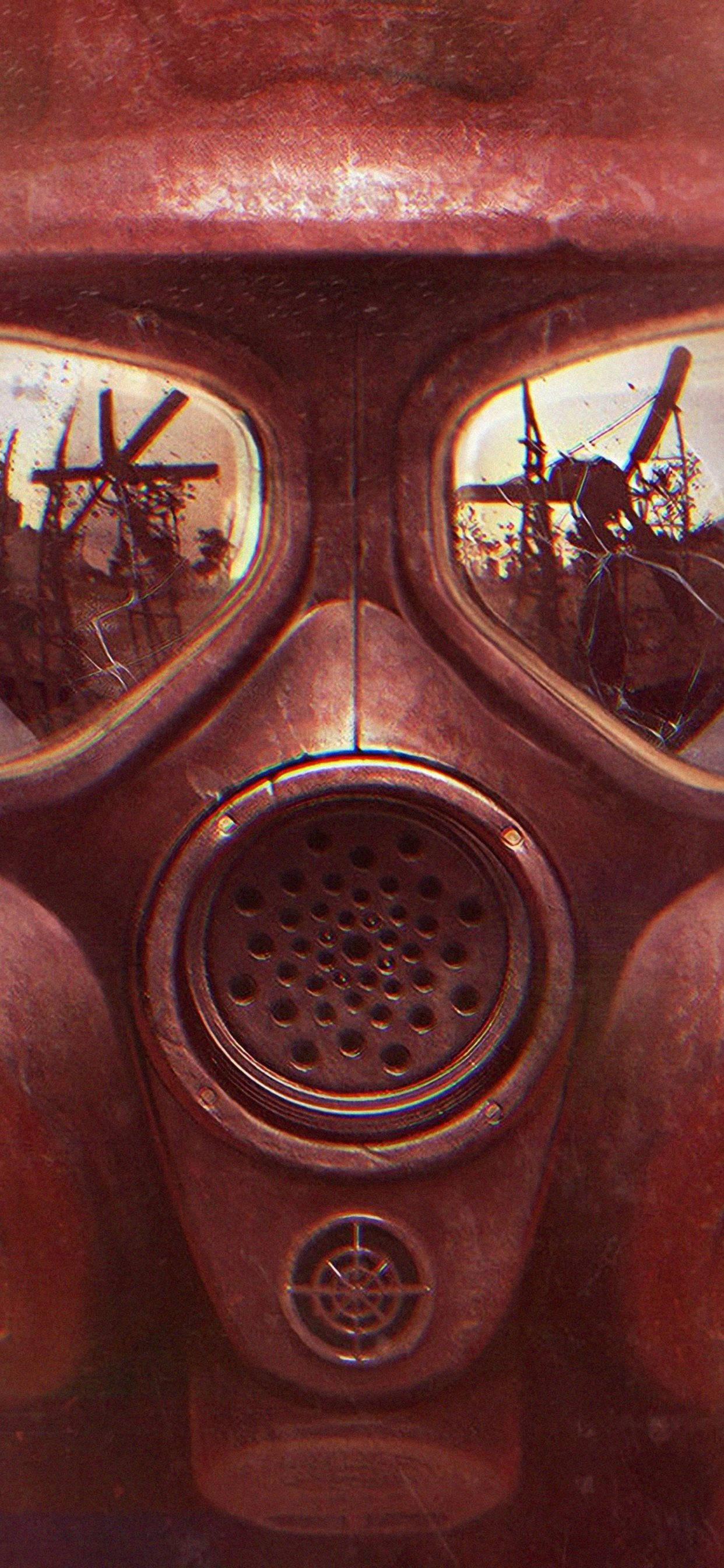Metro Phone, rusted gas mask, broken windmills, 2K Phone Wallpaper
