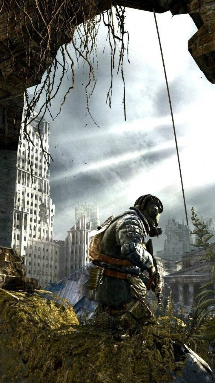 Metro Phone, city ruins, gas mask, HD Phone Wallpaper