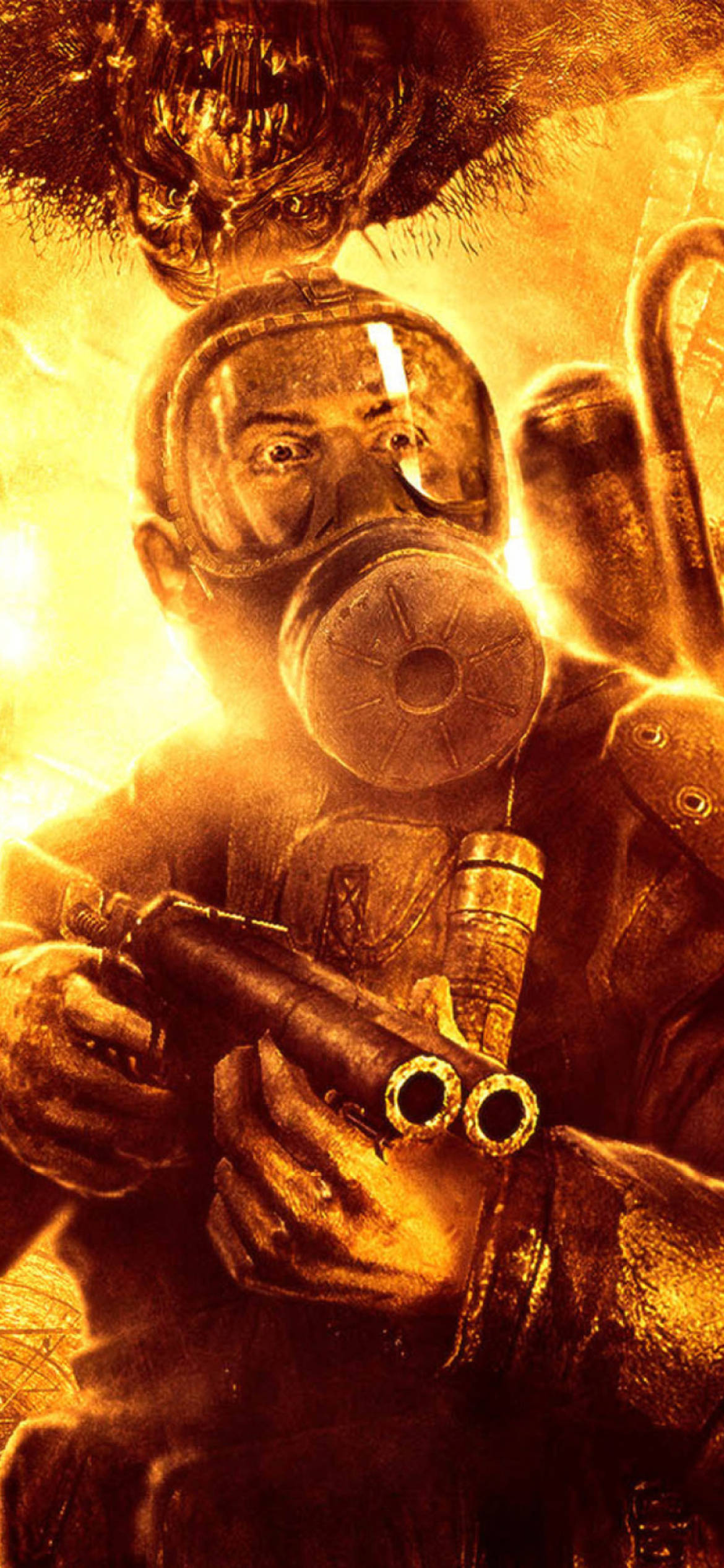 Metro Phone, bright yellow, gas mask, Full HD Phone Wallpaper