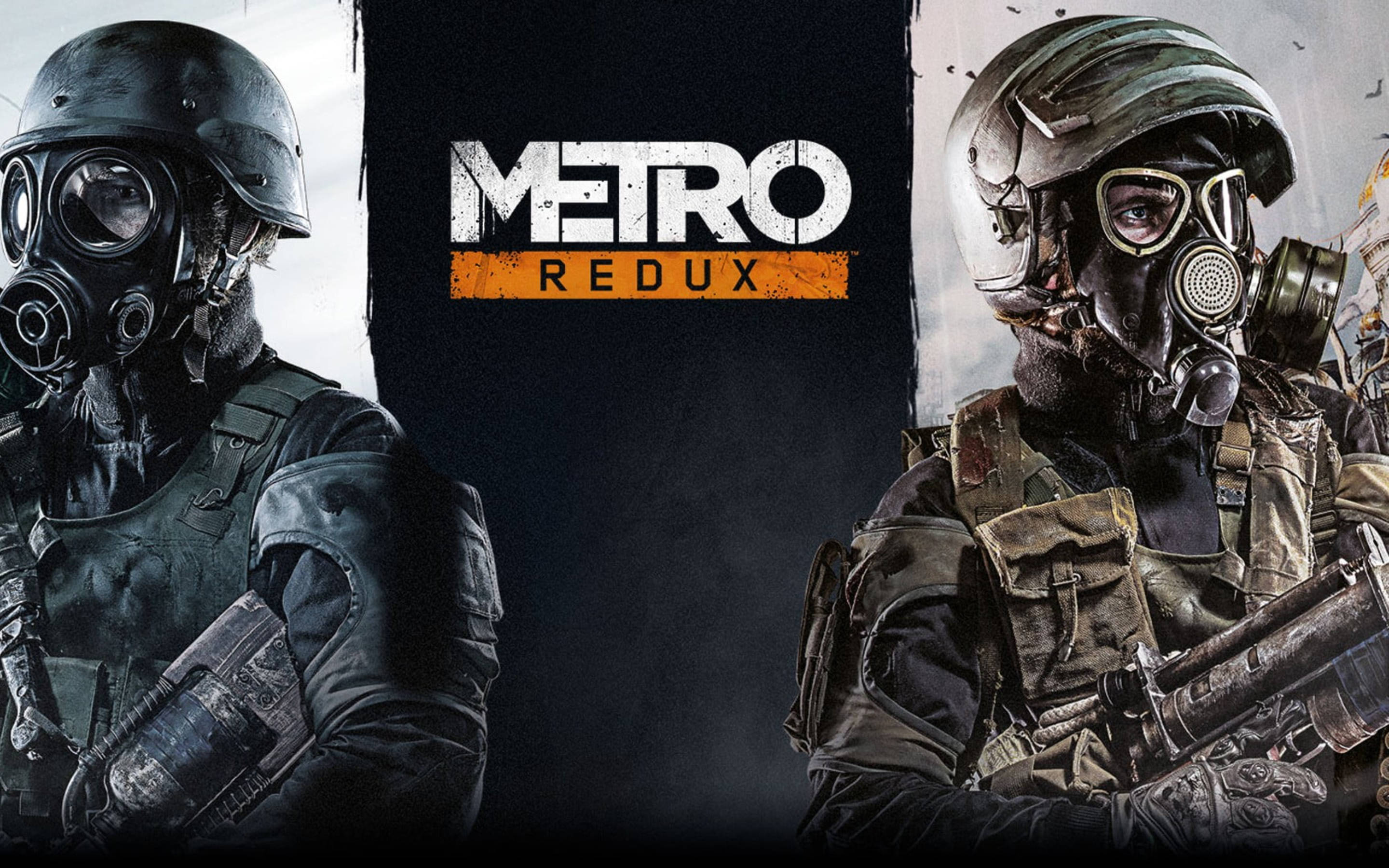 Metro Redux, gas masks, dark gritty backdrop, 2K Desktop Wallpaper