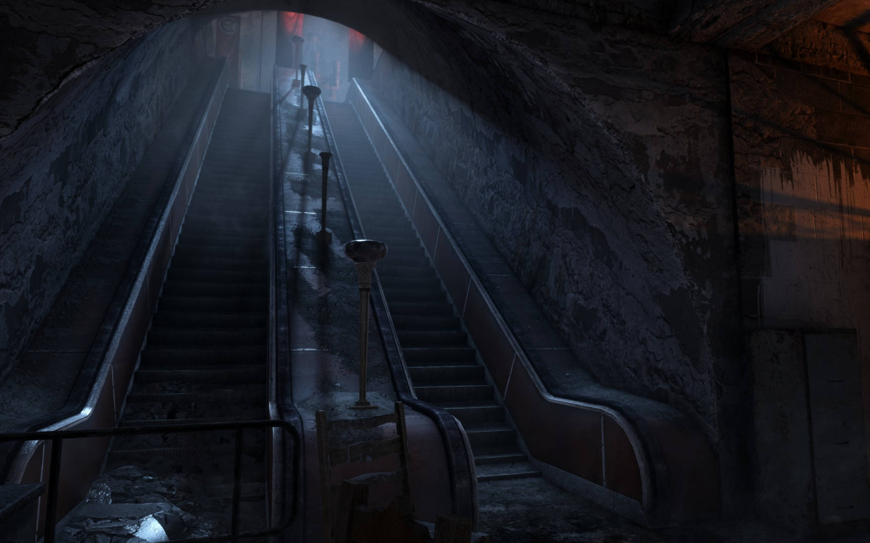 Metro Redux, abandoned mall, escalators, 2K Desktop Wallpaper