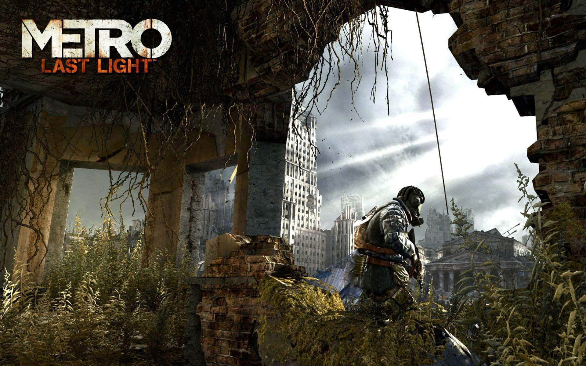 Metro, gas mask, ruined brick ruins, Full HD Desktop Wallpaper