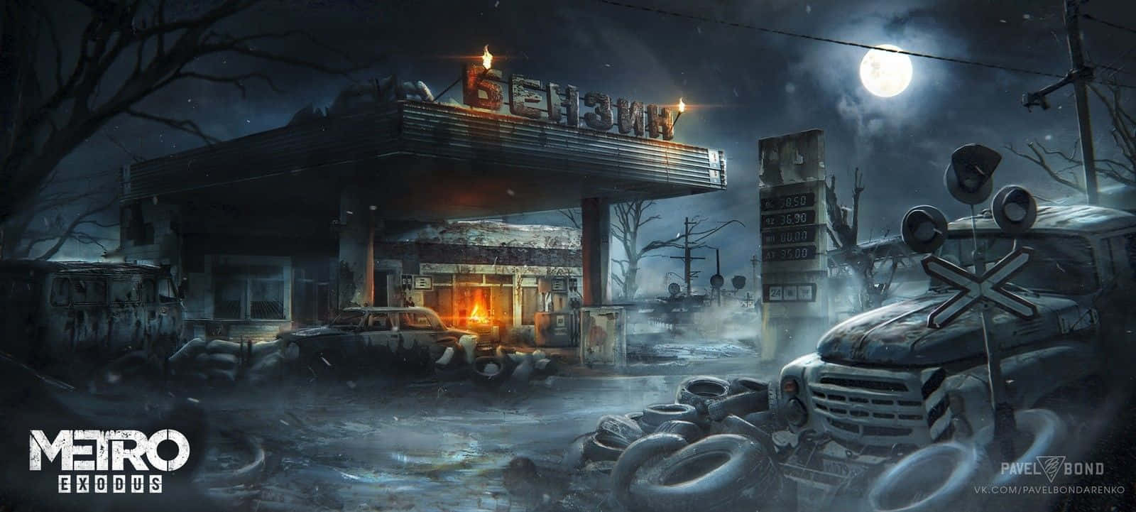 Metro, full moon, abandoned cars, HD Desktop Wallpaper