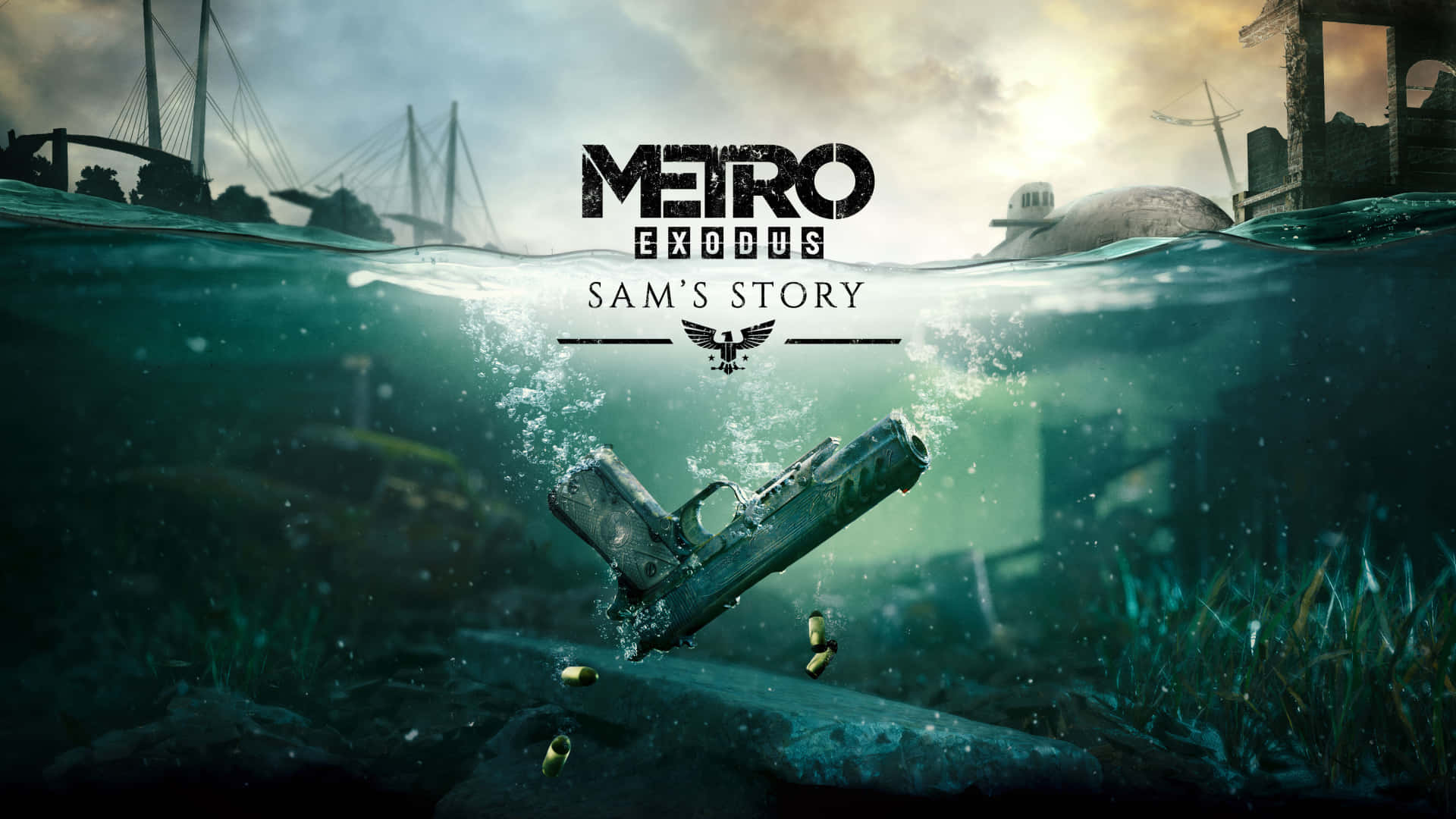 Metro, ruined cityscape, murky green water, Full HD Desktop Wallpaper