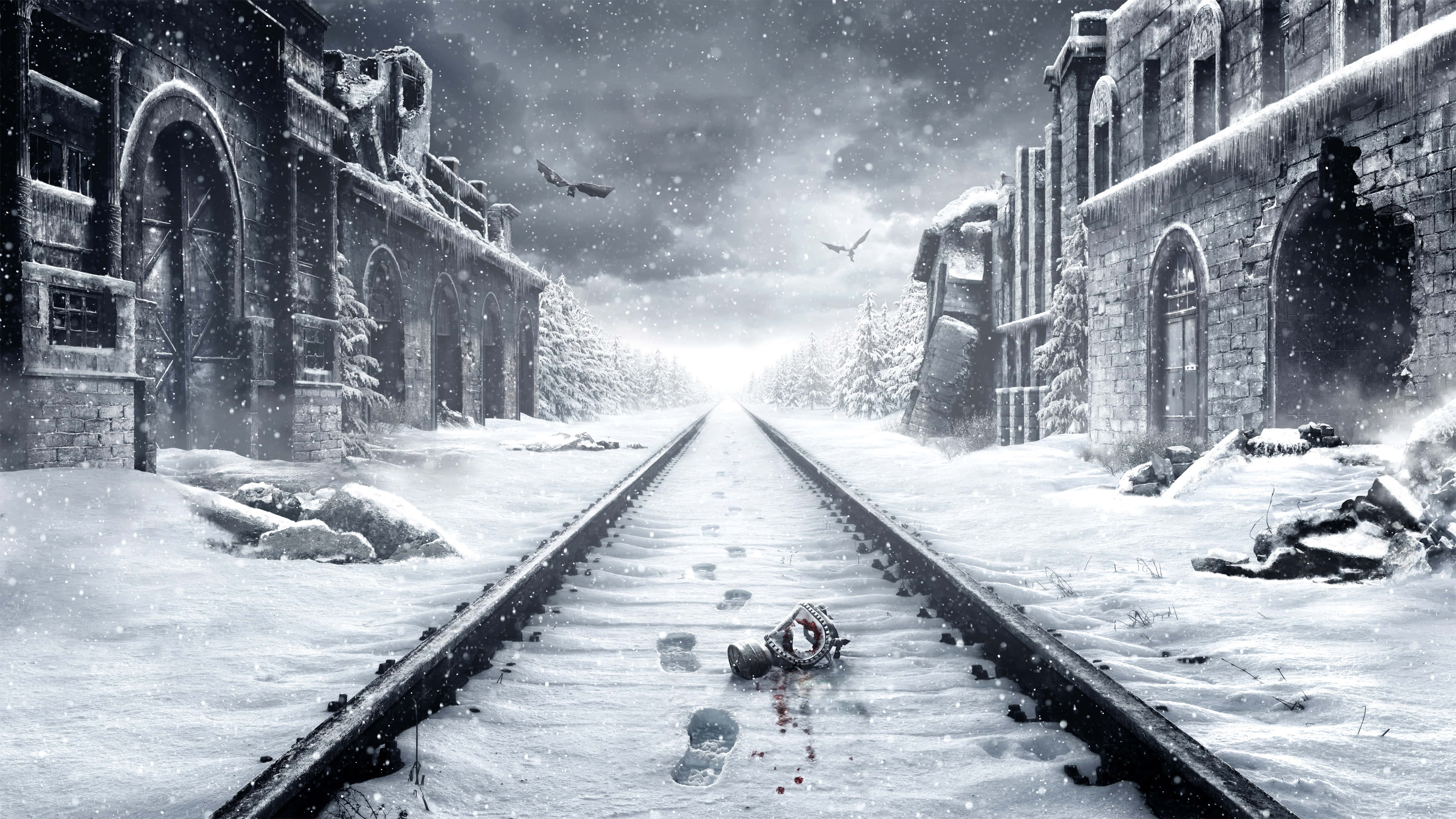 Metro, train tracks, snow, 4K Desktop Wallpaper